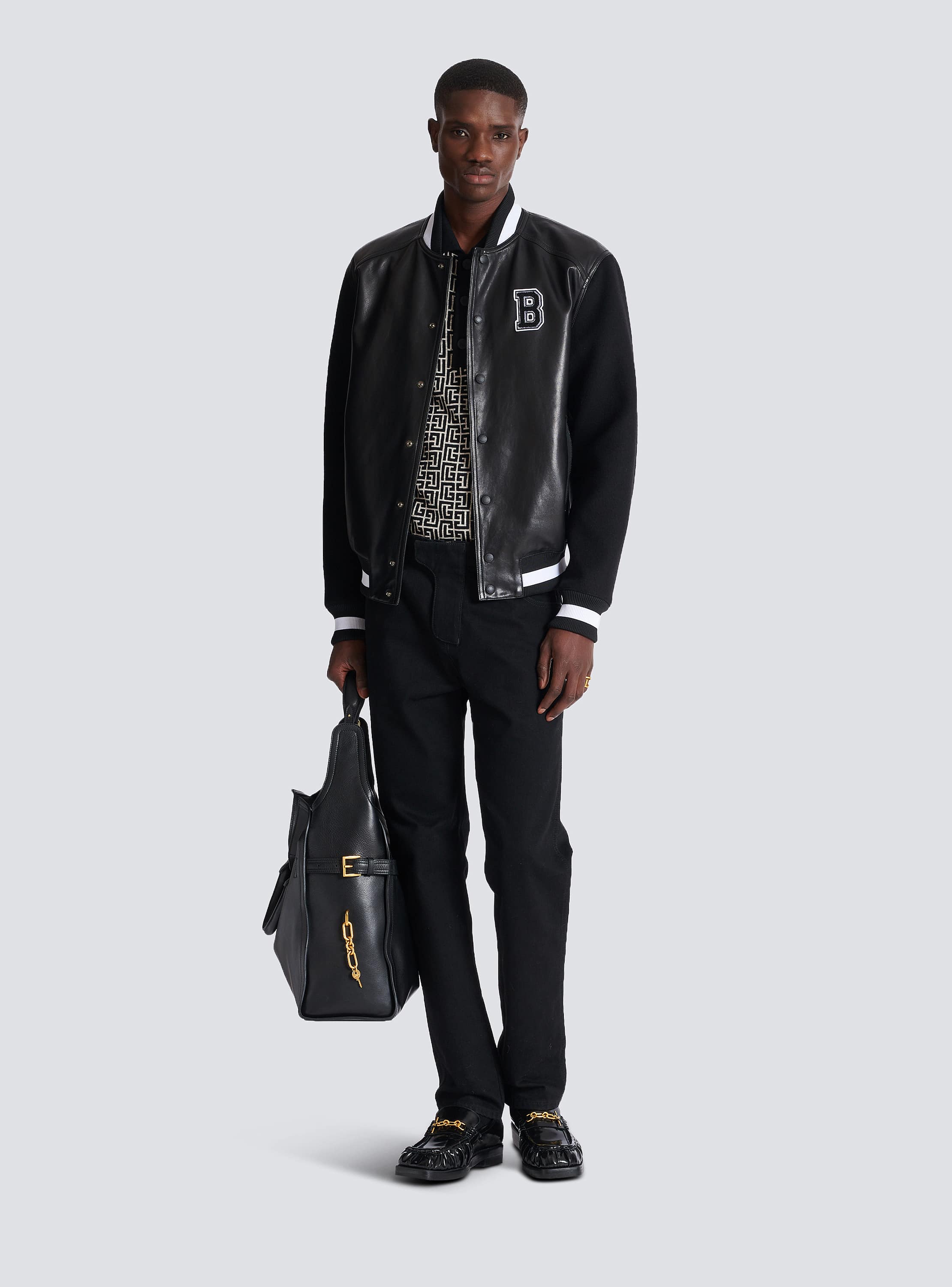 Varsity lambskin leather and wool jacket