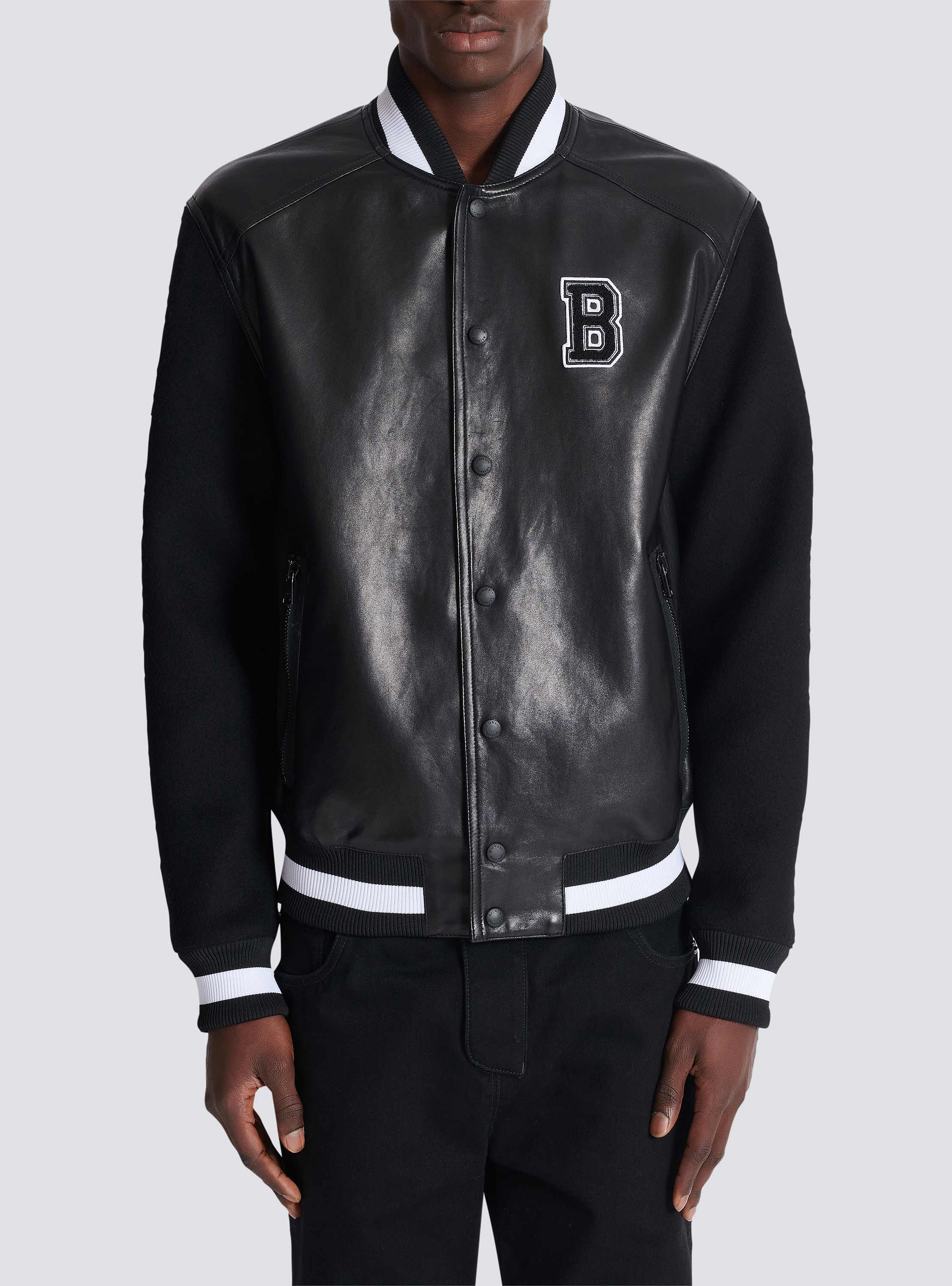 Varsity lambskin leather and wool jacket