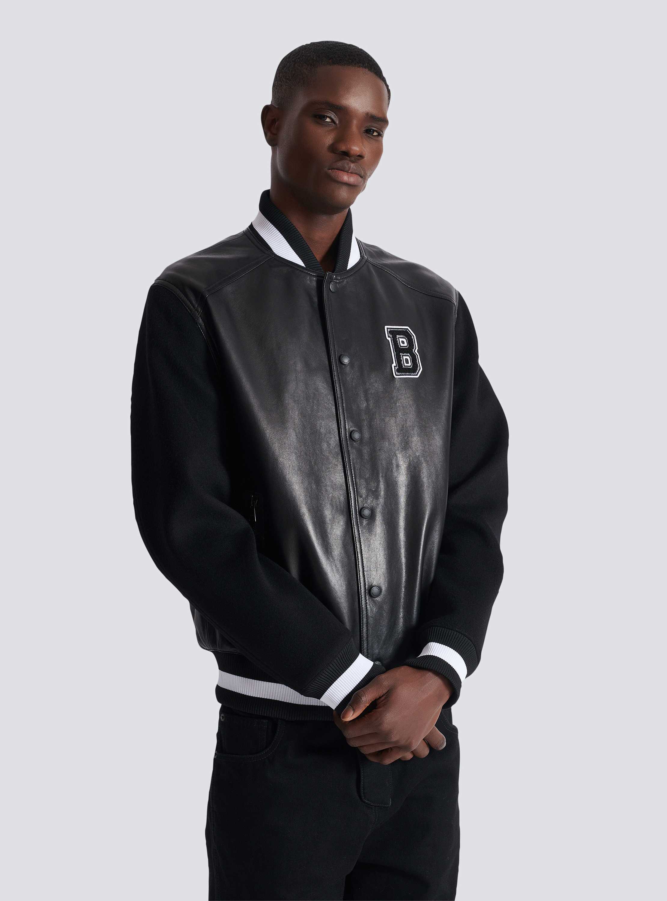 Varsity lambskin leather and wool jacket