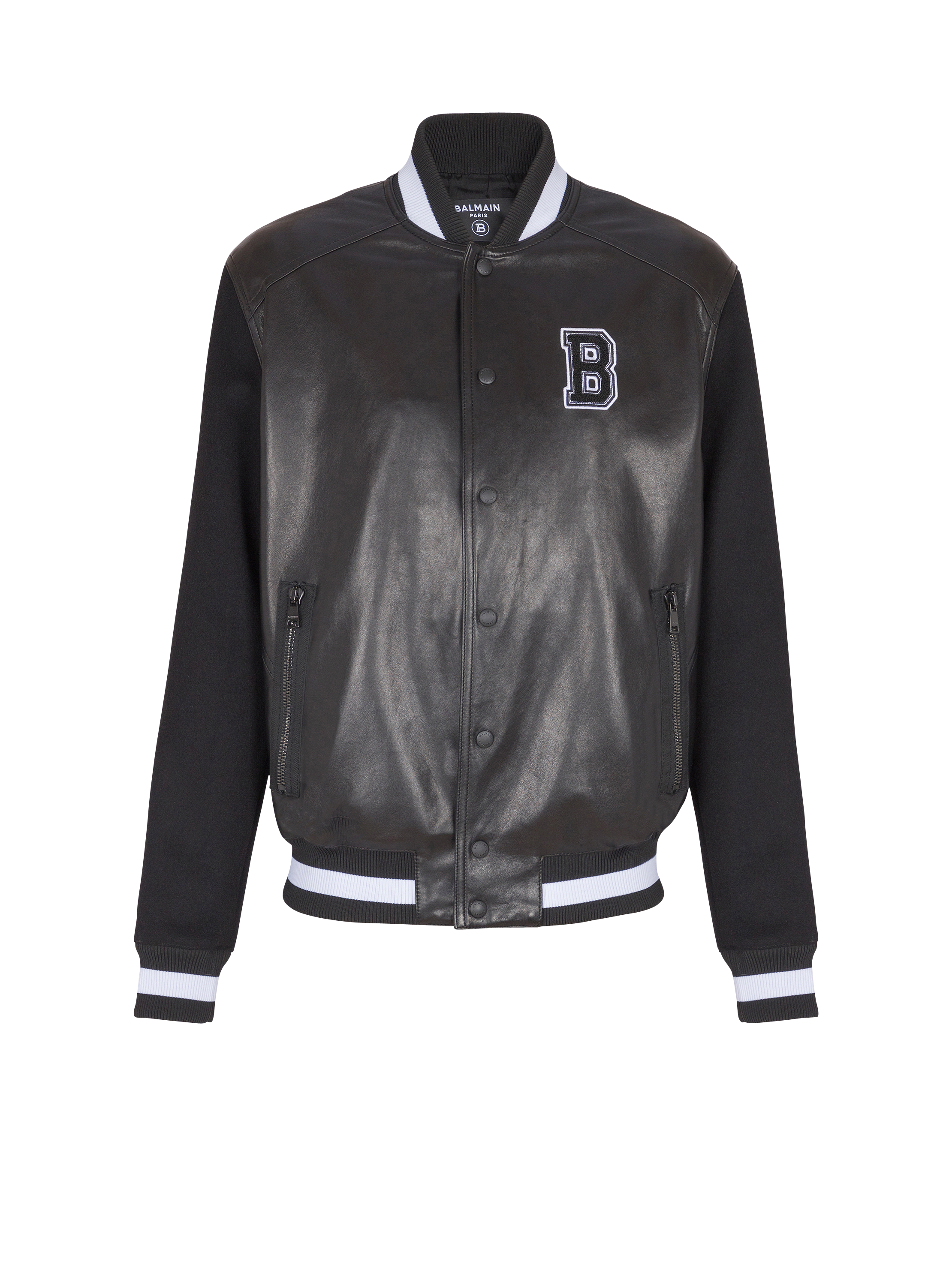 Varsity lambskin leather and wool jacket
