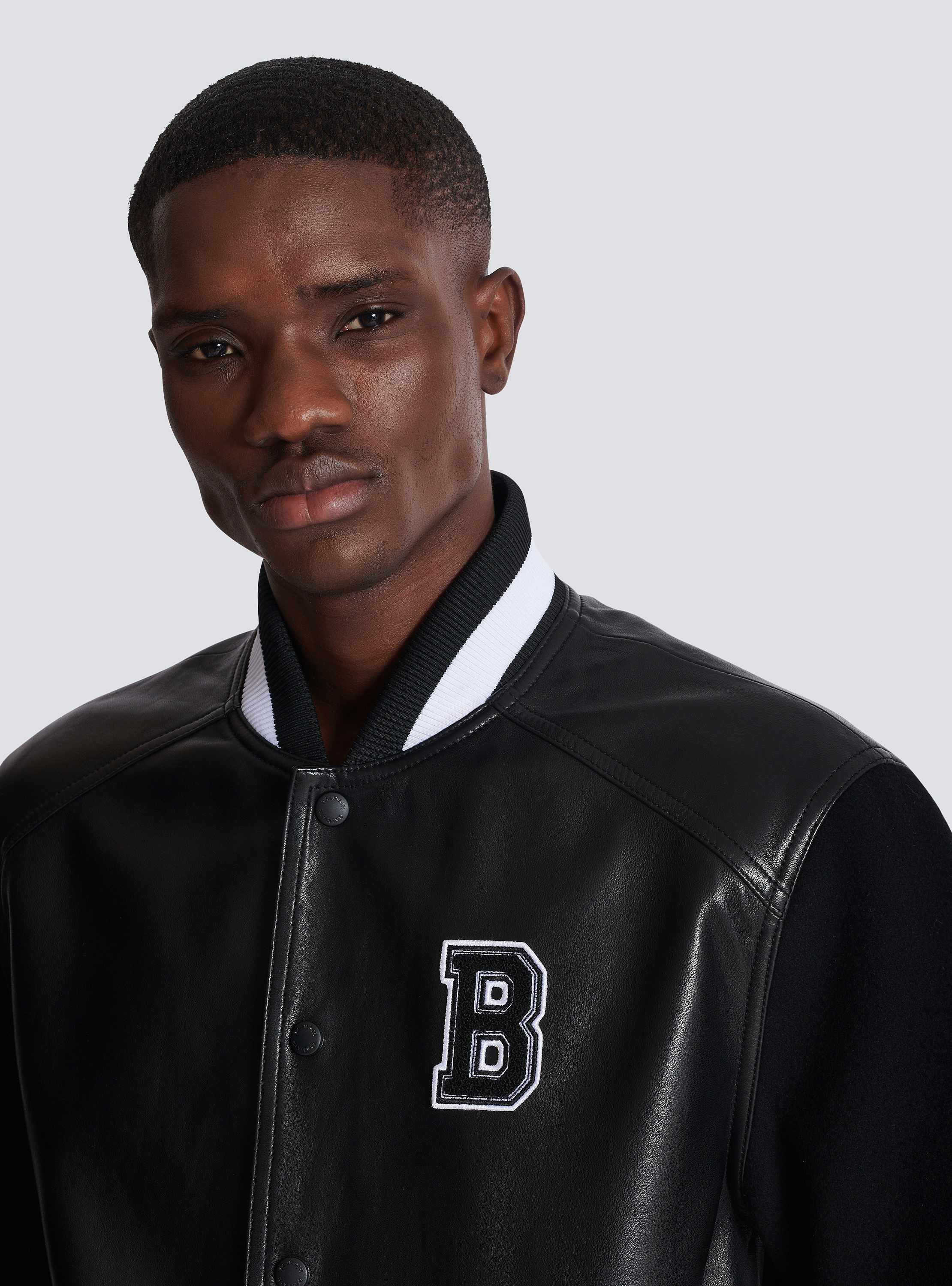 Varsity lambskin leather and wool jacket