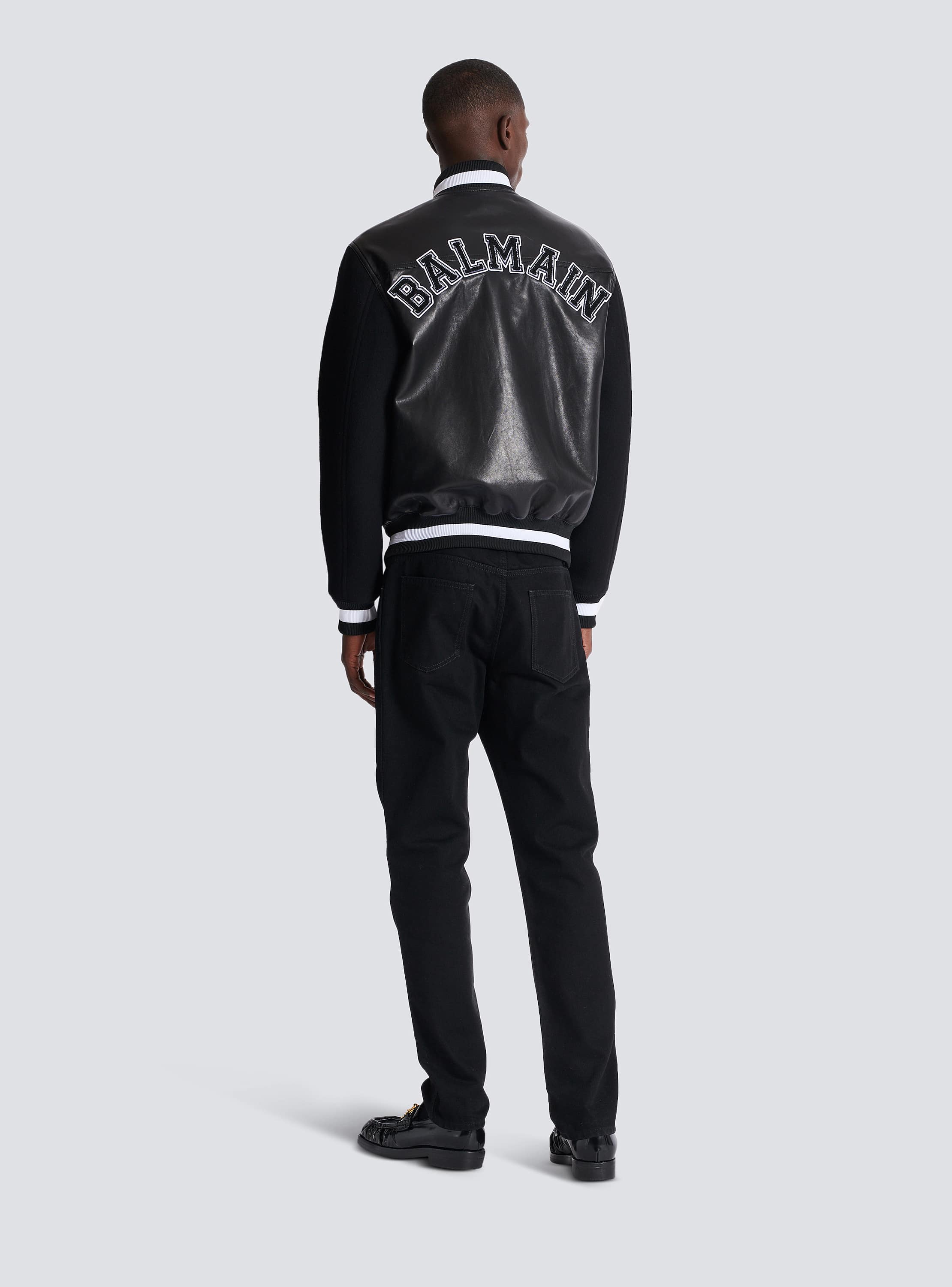 Varsity lambskin leather and wool jacket