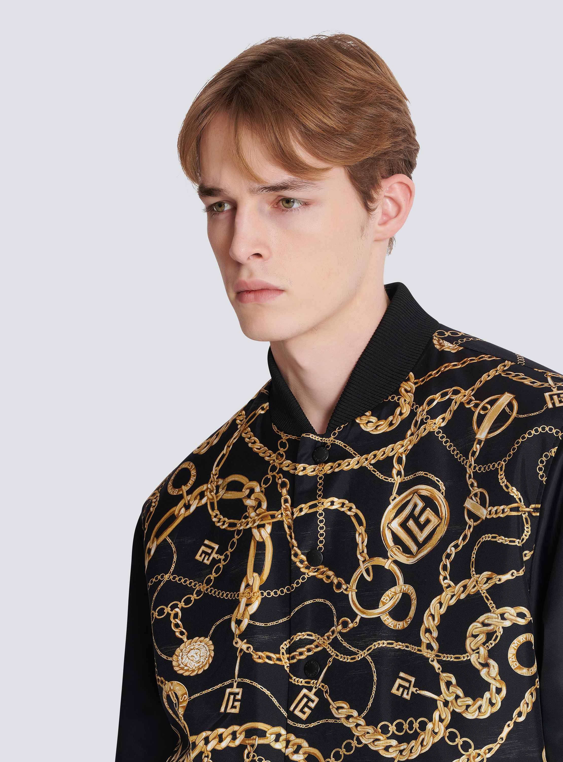 Reversible printed bomber jacket with Chaînes pattern 