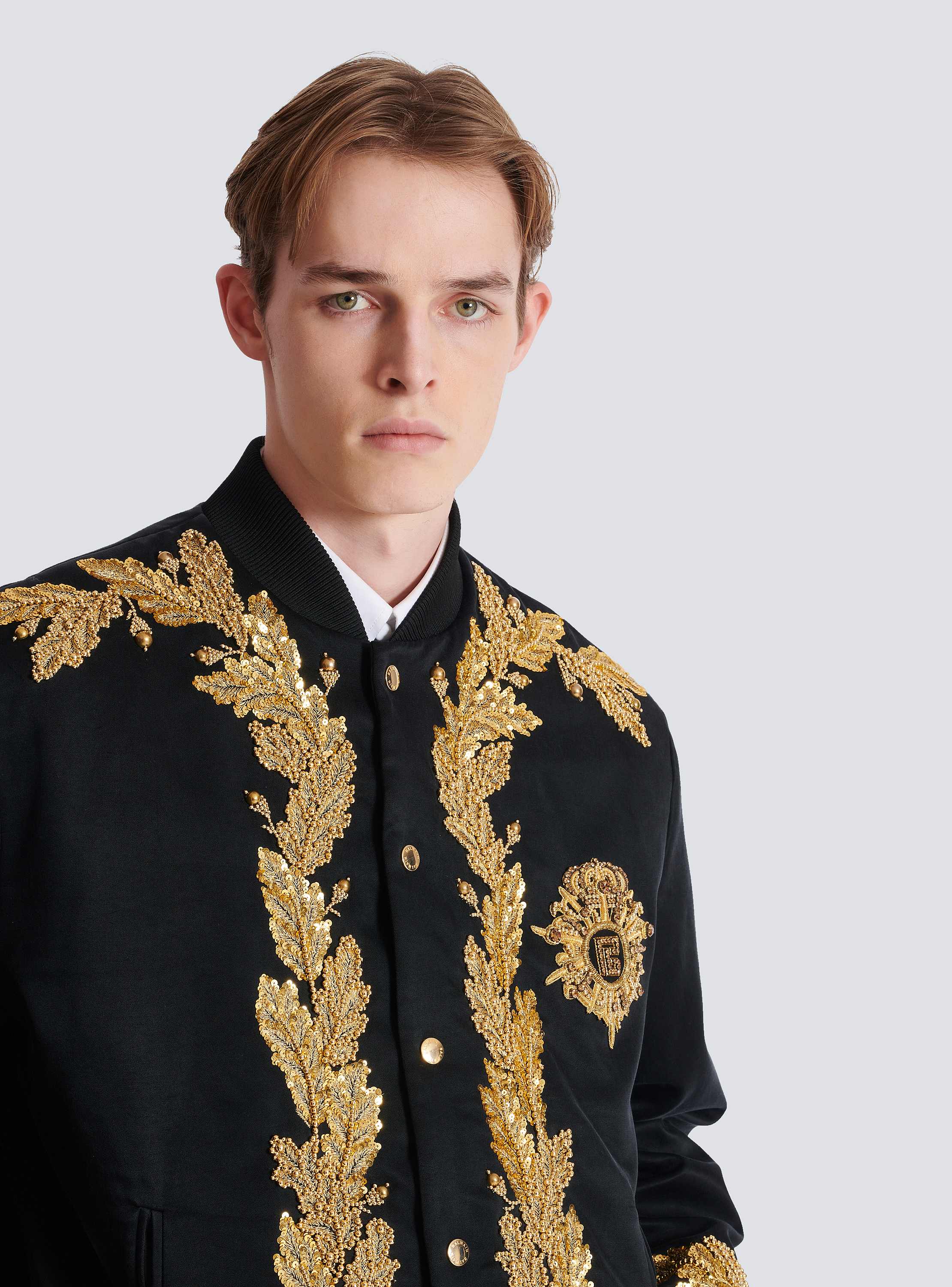 Embroidered cupro bomber jacket
