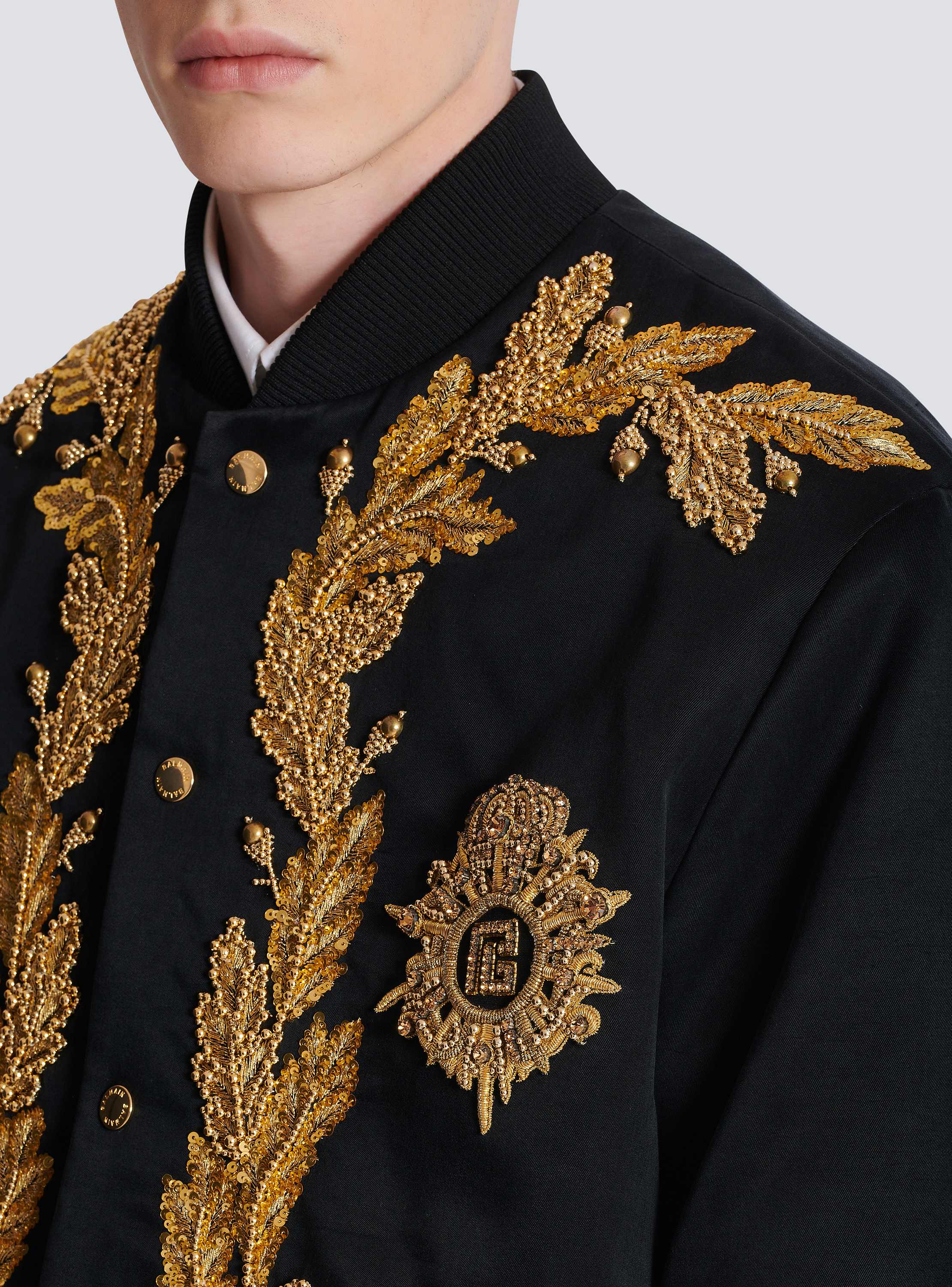 Embroidered cupro bomber jacket