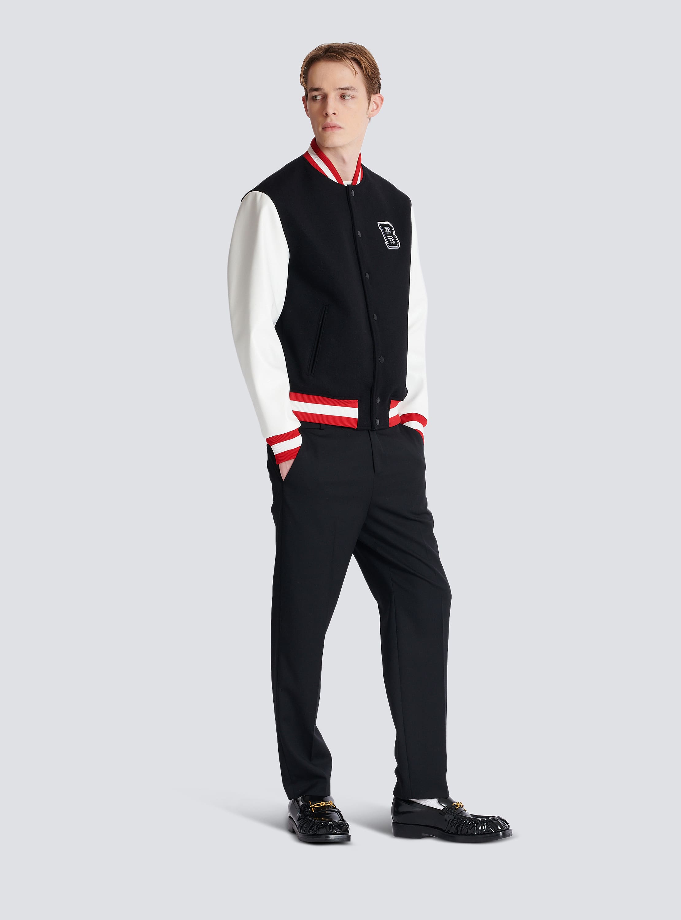 Varsity wool and faux leather jacket