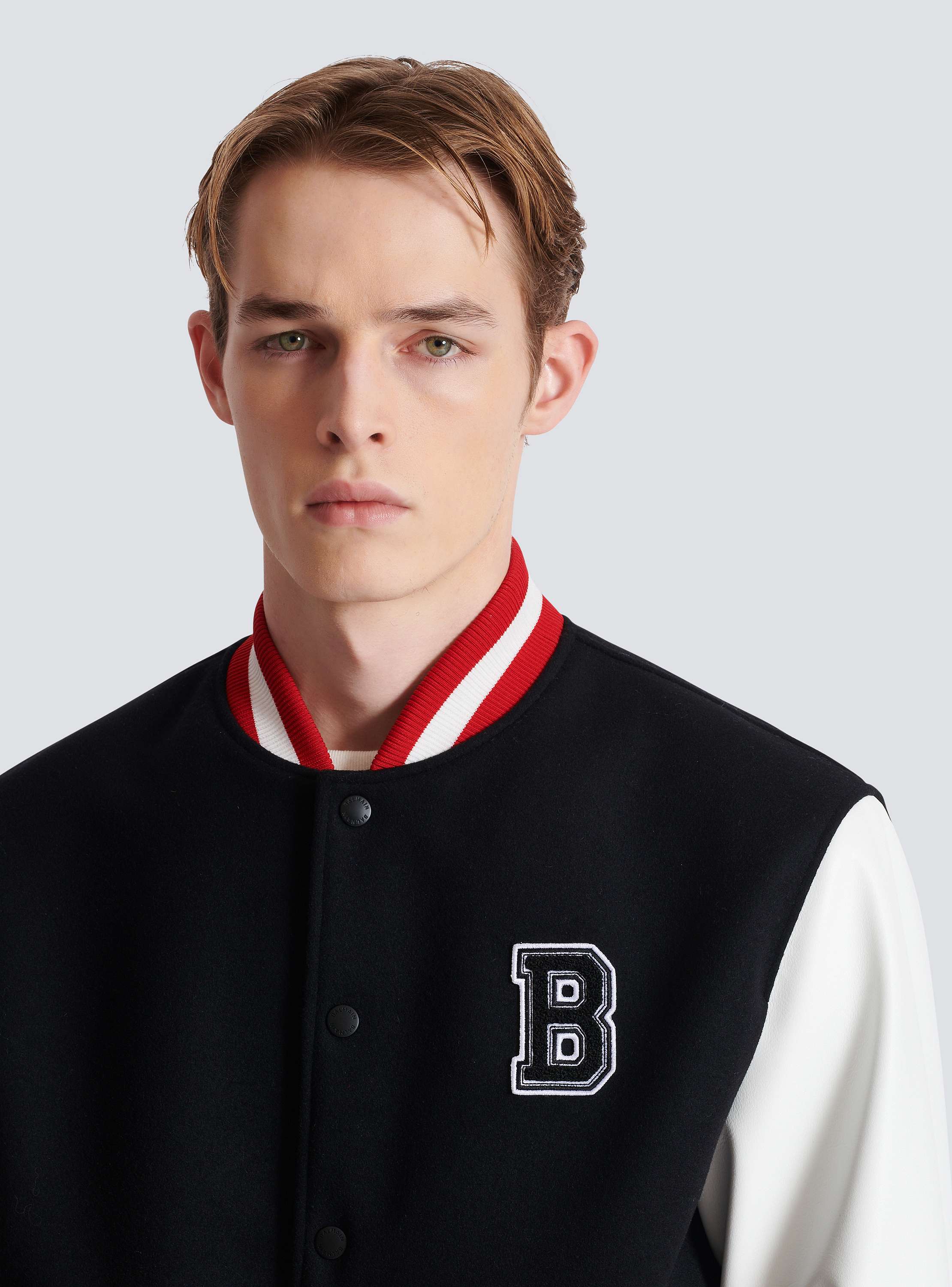 Varsity wool and faux leather jacket