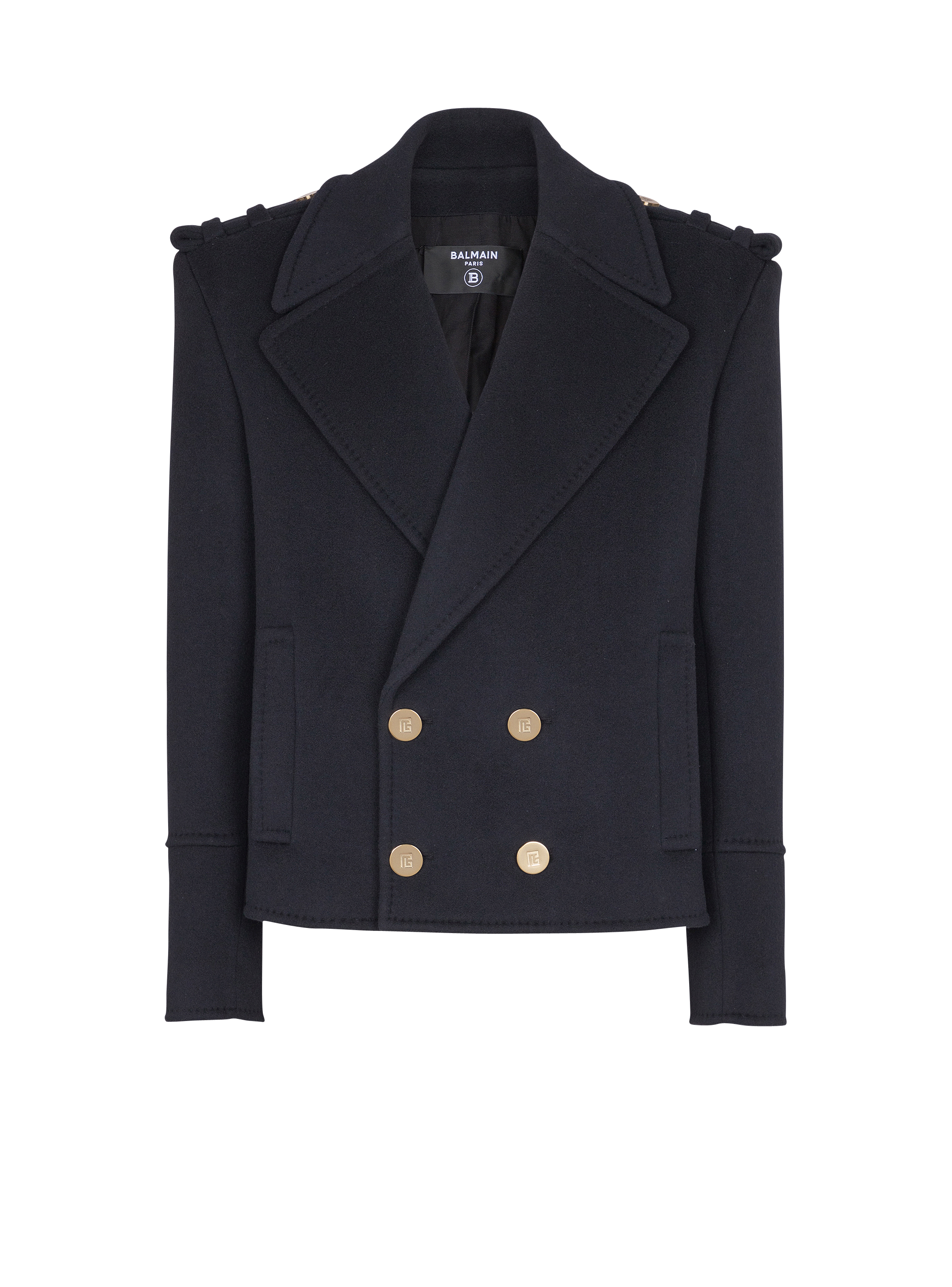 Cropped wool reefer jacket