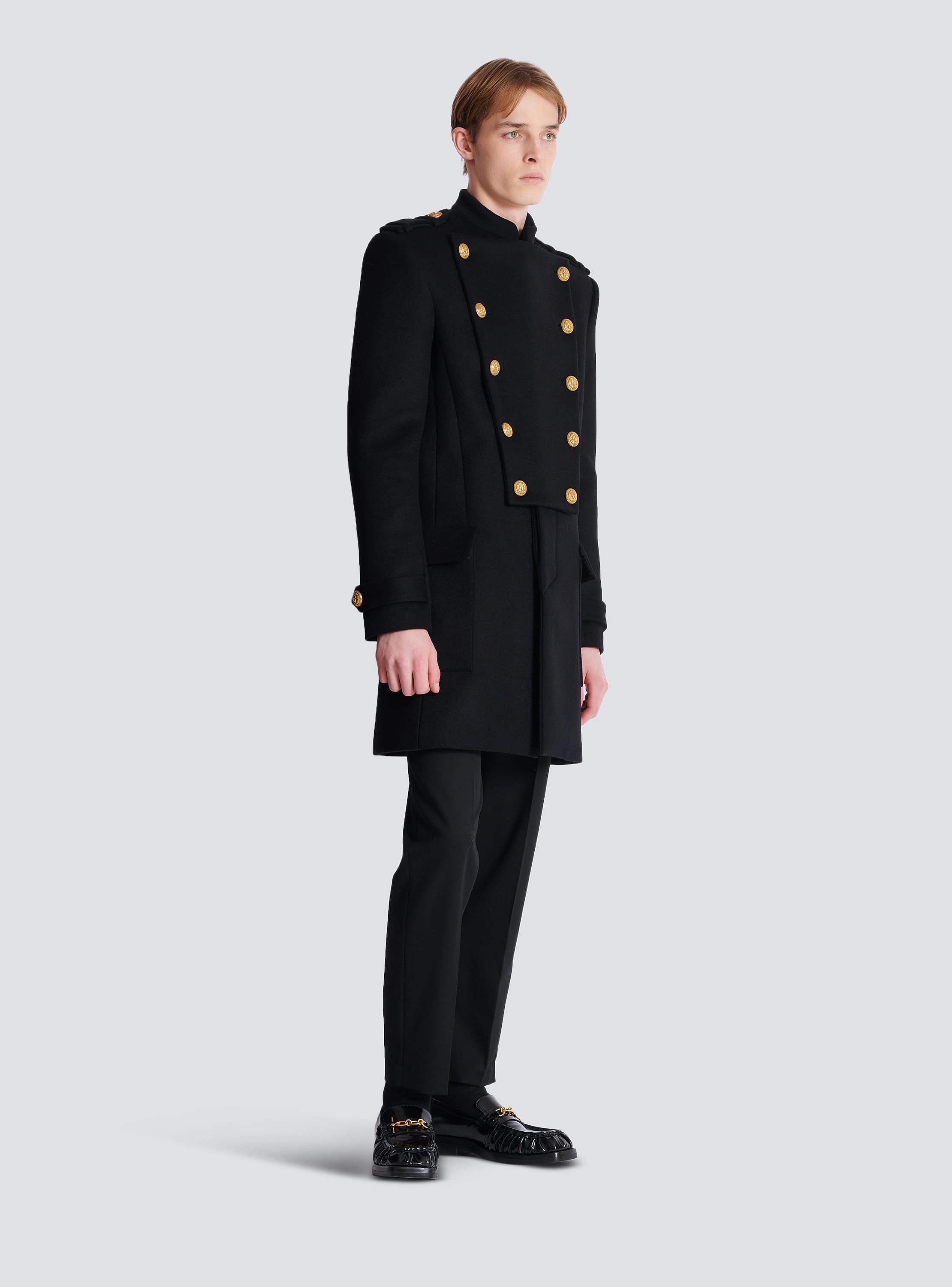 Wool and cashmere coat with detachable bib front