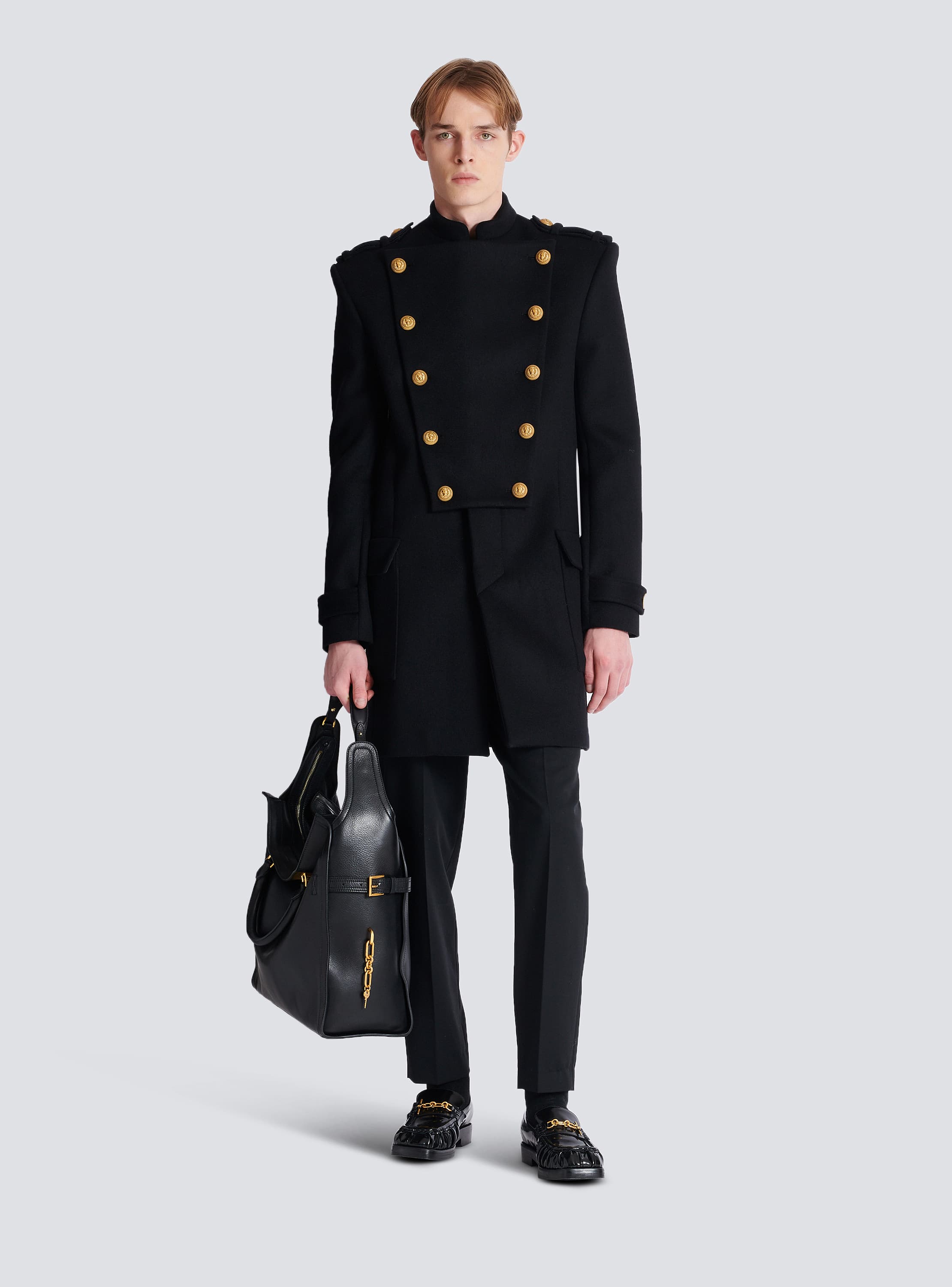 Wool and cashmere coat with detachable bib front