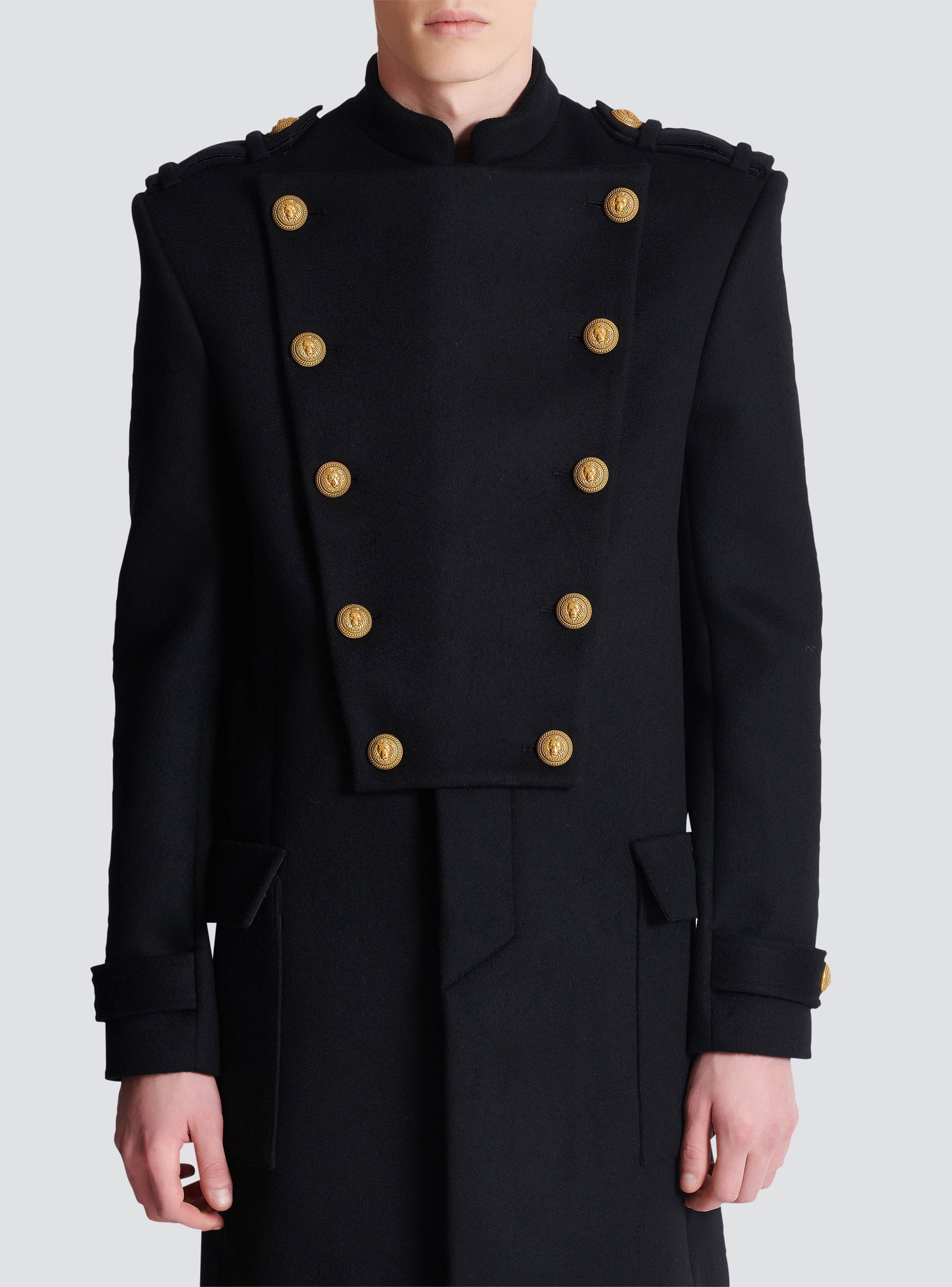 Wool and cashmere coat with detachable bib front