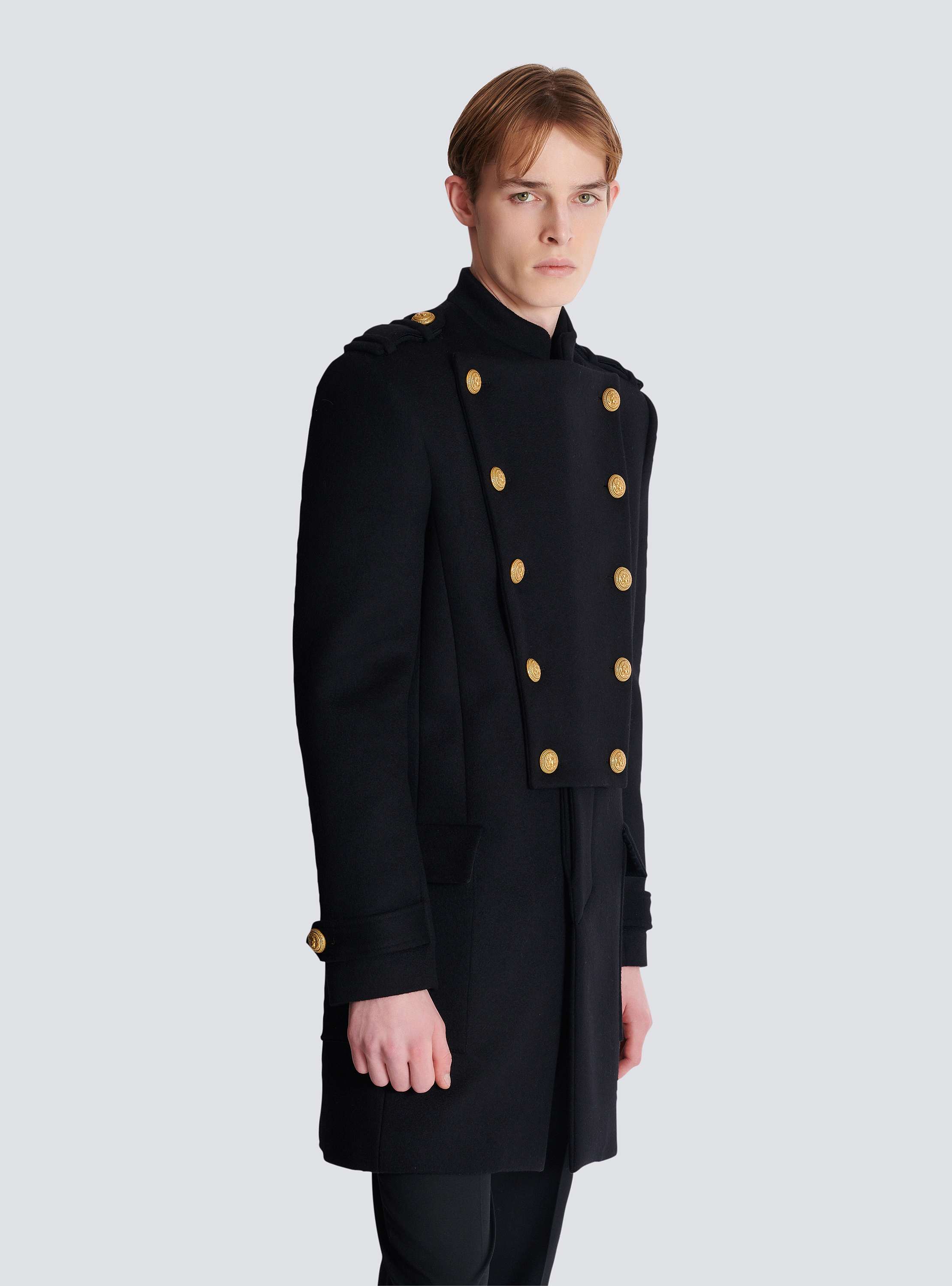 Wool and cashmere coat with detachable bib front