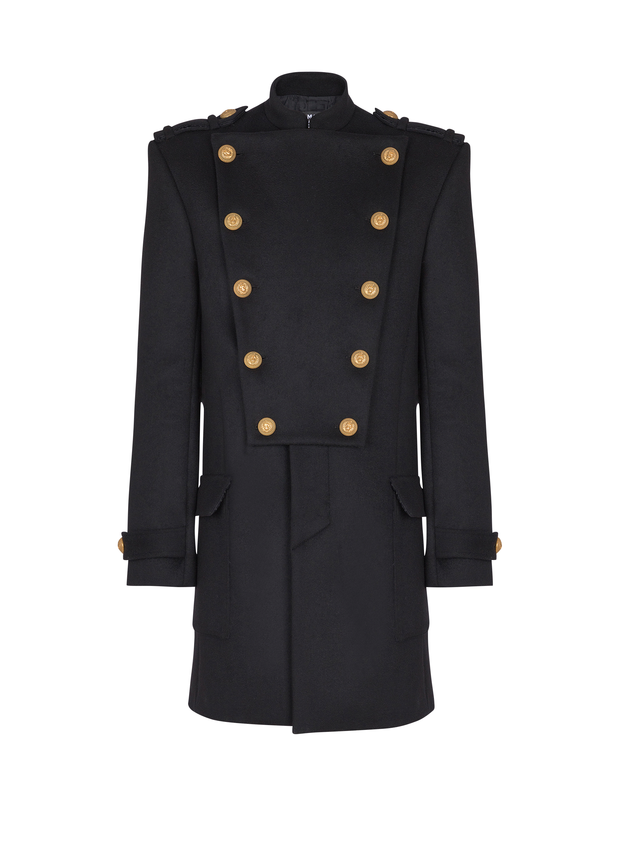 Wool and cashmere coat with detachable bib front