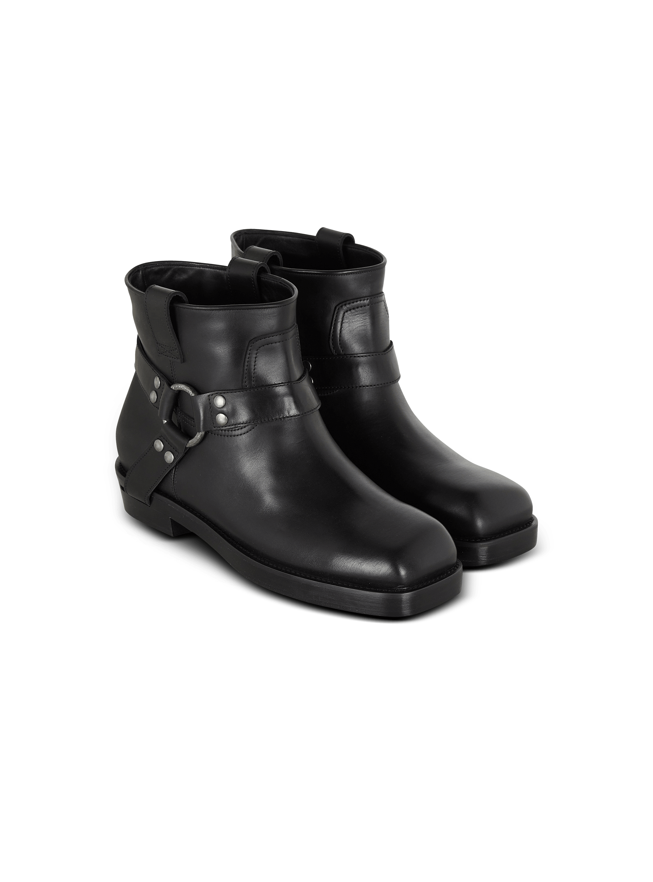 Calfskin leather biker ankle boots
