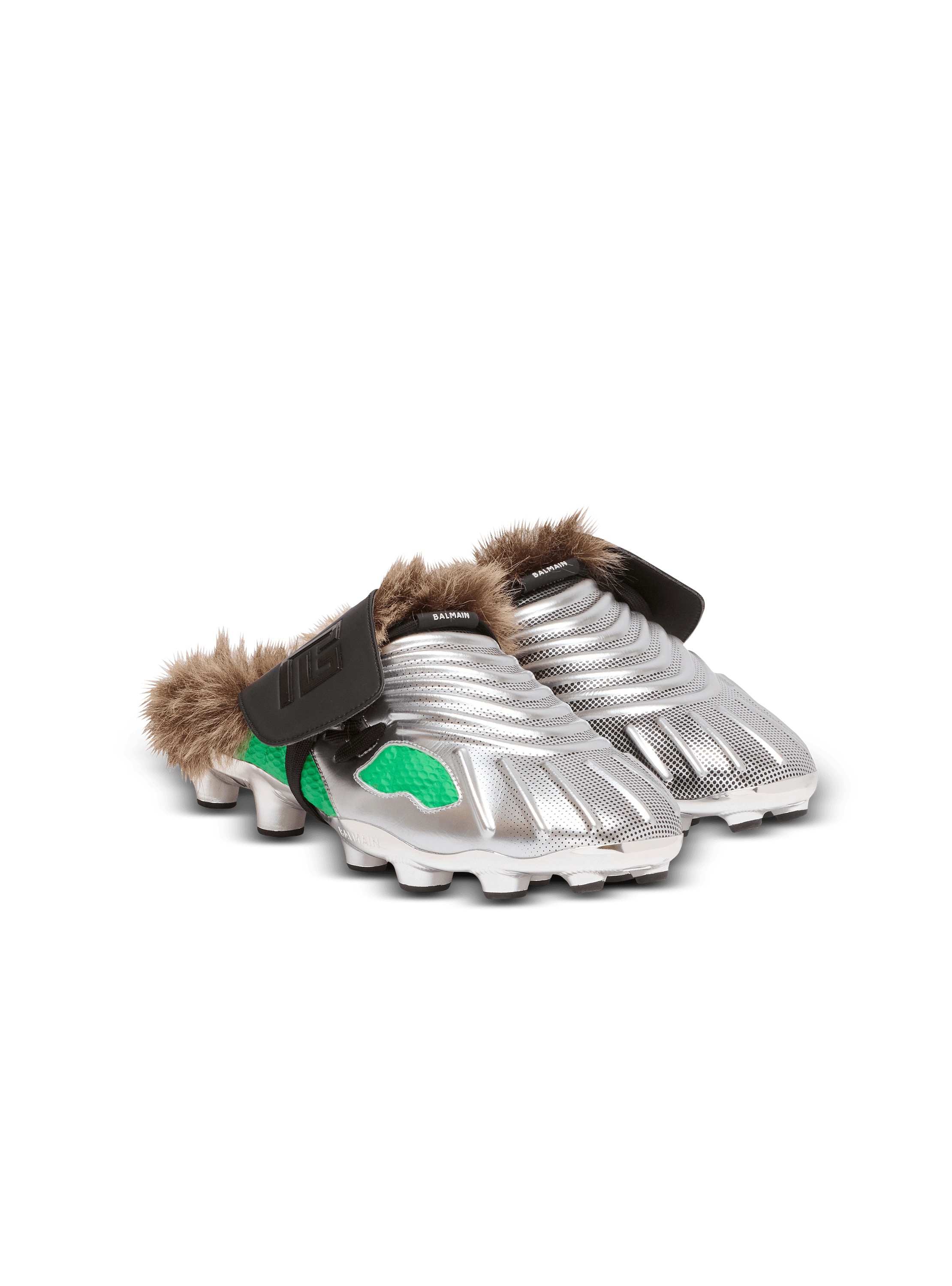 Half Time faux fur-lined mules with technical fabrics green