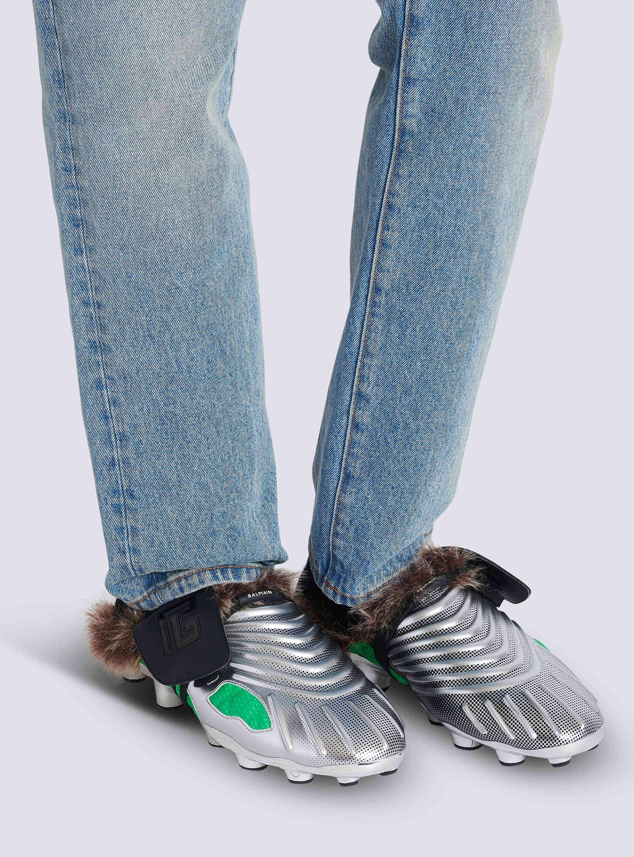 Half Time faux fur-lined mules with technical fabrics green