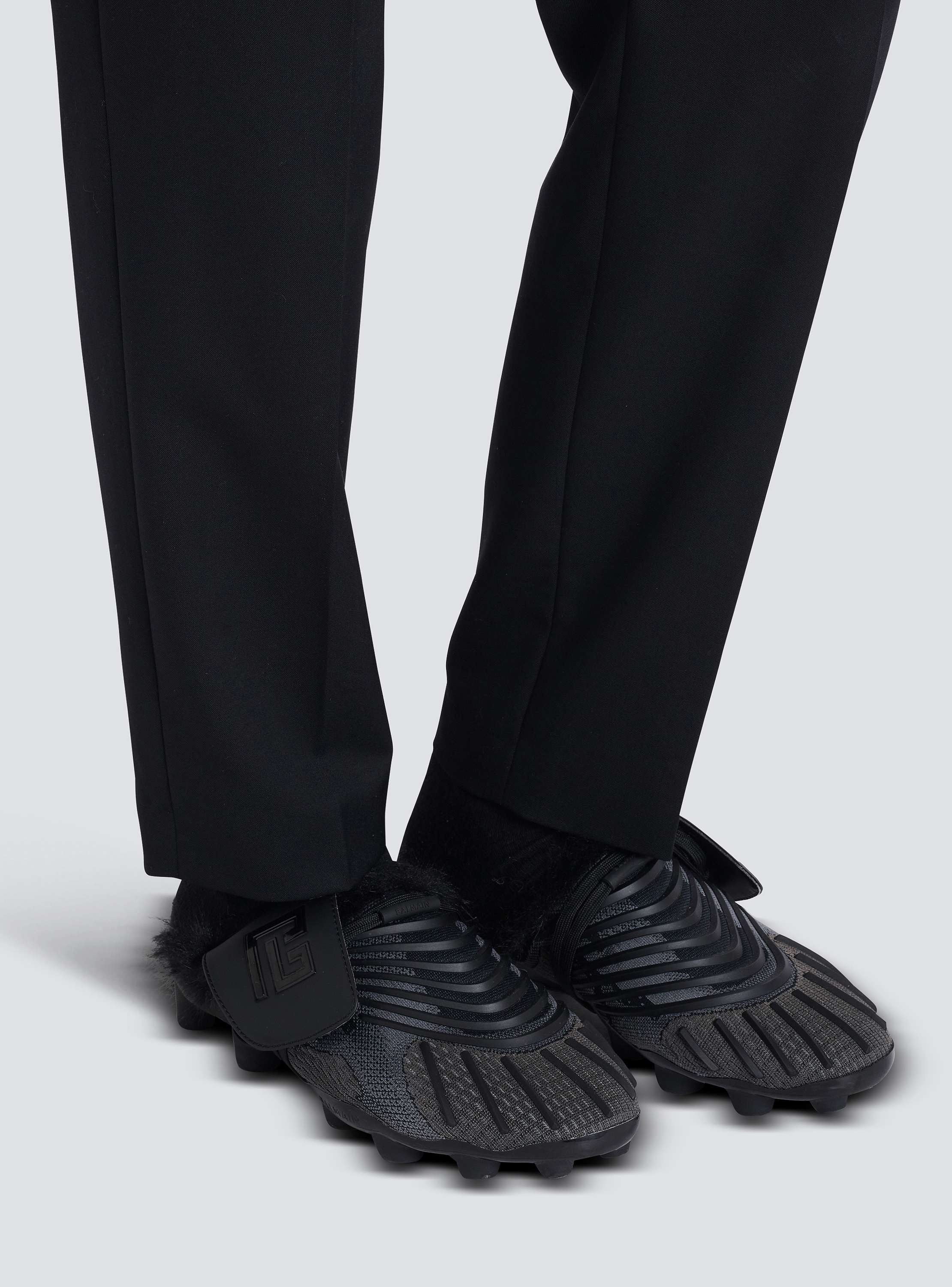 Half Time faux fur-lined mules with technical fabrics black
