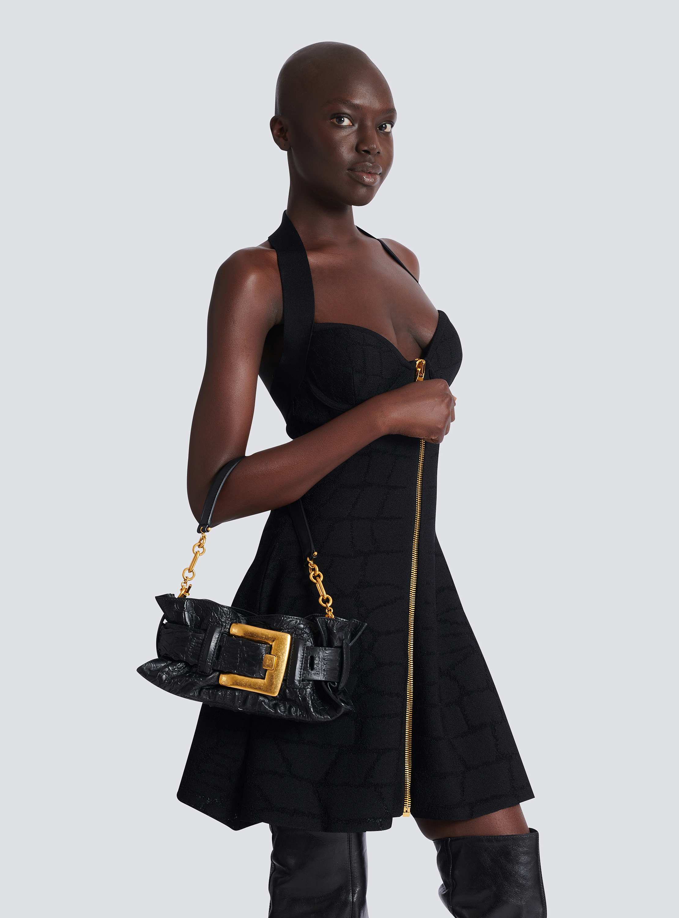 Mini Anthem bag in embossed crocodile-print calfskin