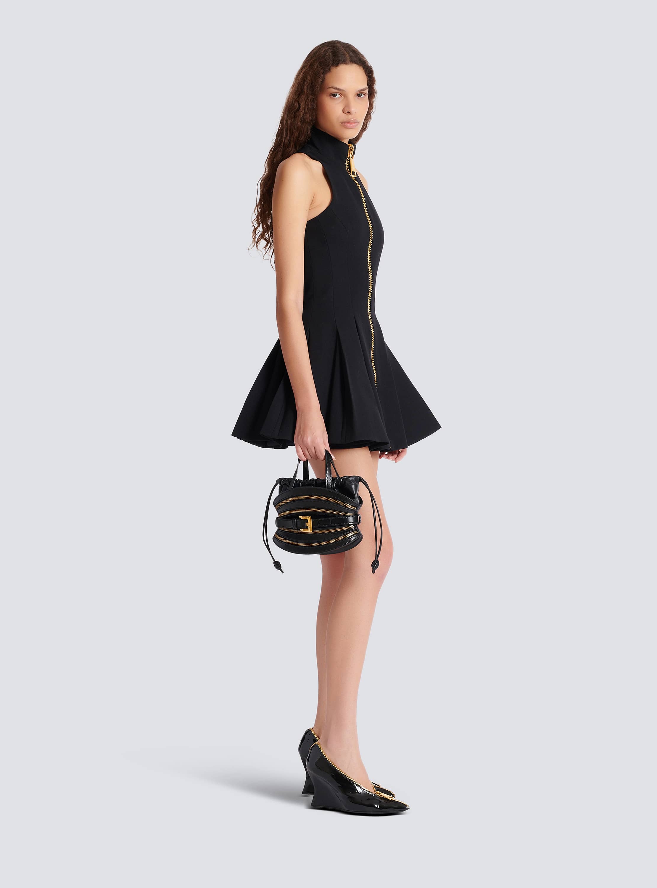 Mini Shuffle Zips bag in calfskin leather black black