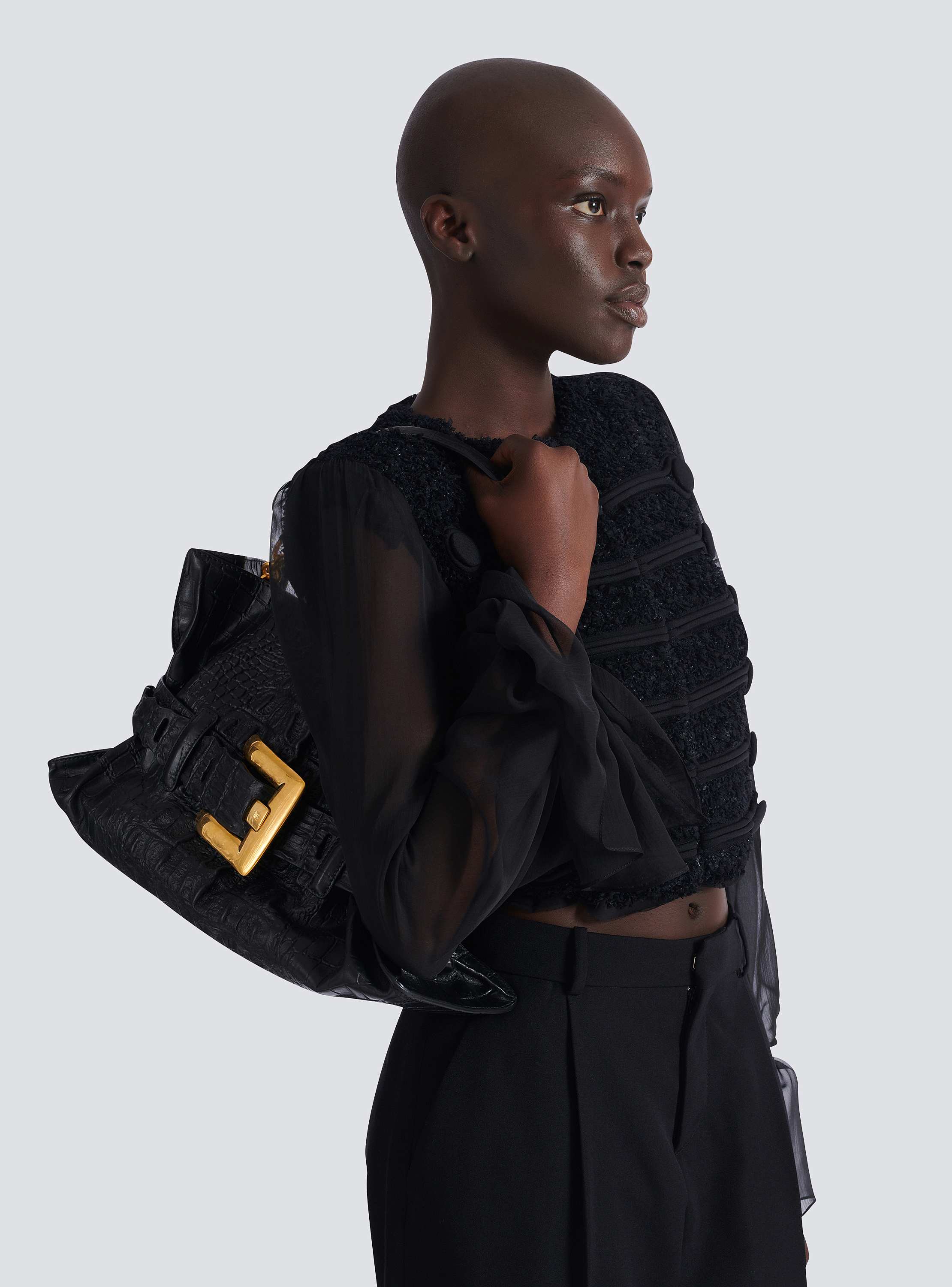 Medium Anthem bag in embossed crocodile-print calfskin