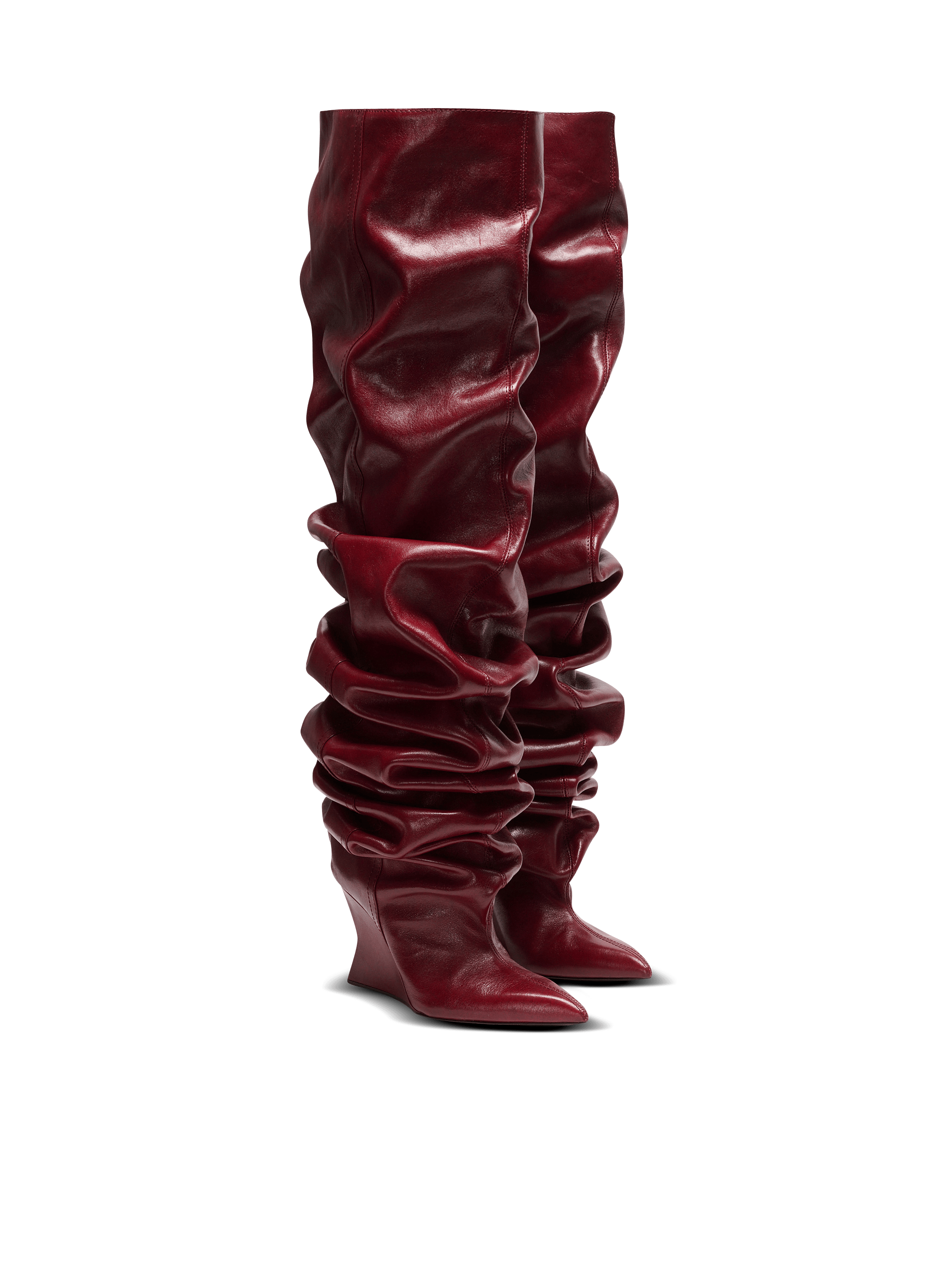 Wedge thigh-high boots burgundy burgundy - Women | BALMAIN