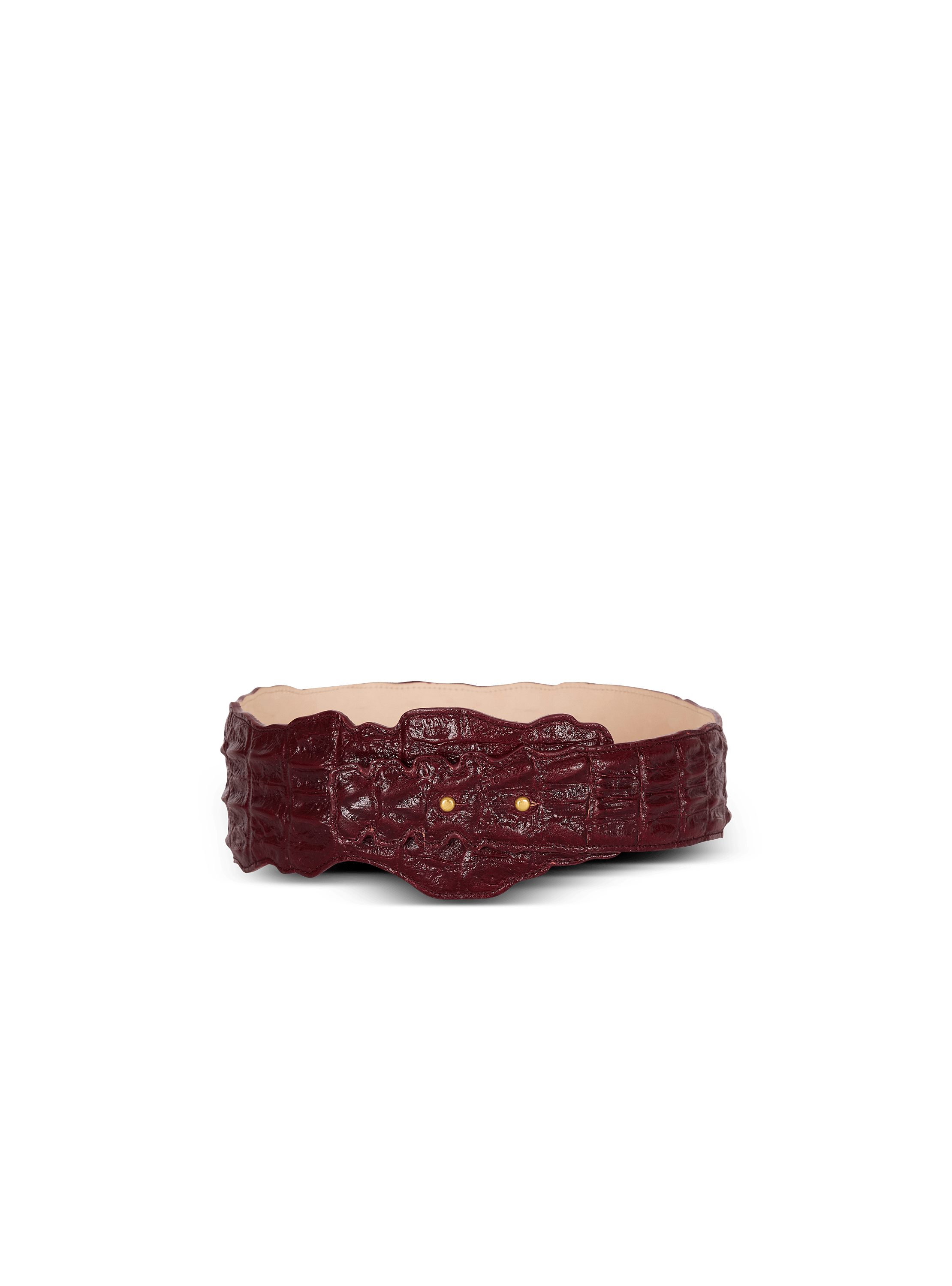 Wide crocodile-print leather belt