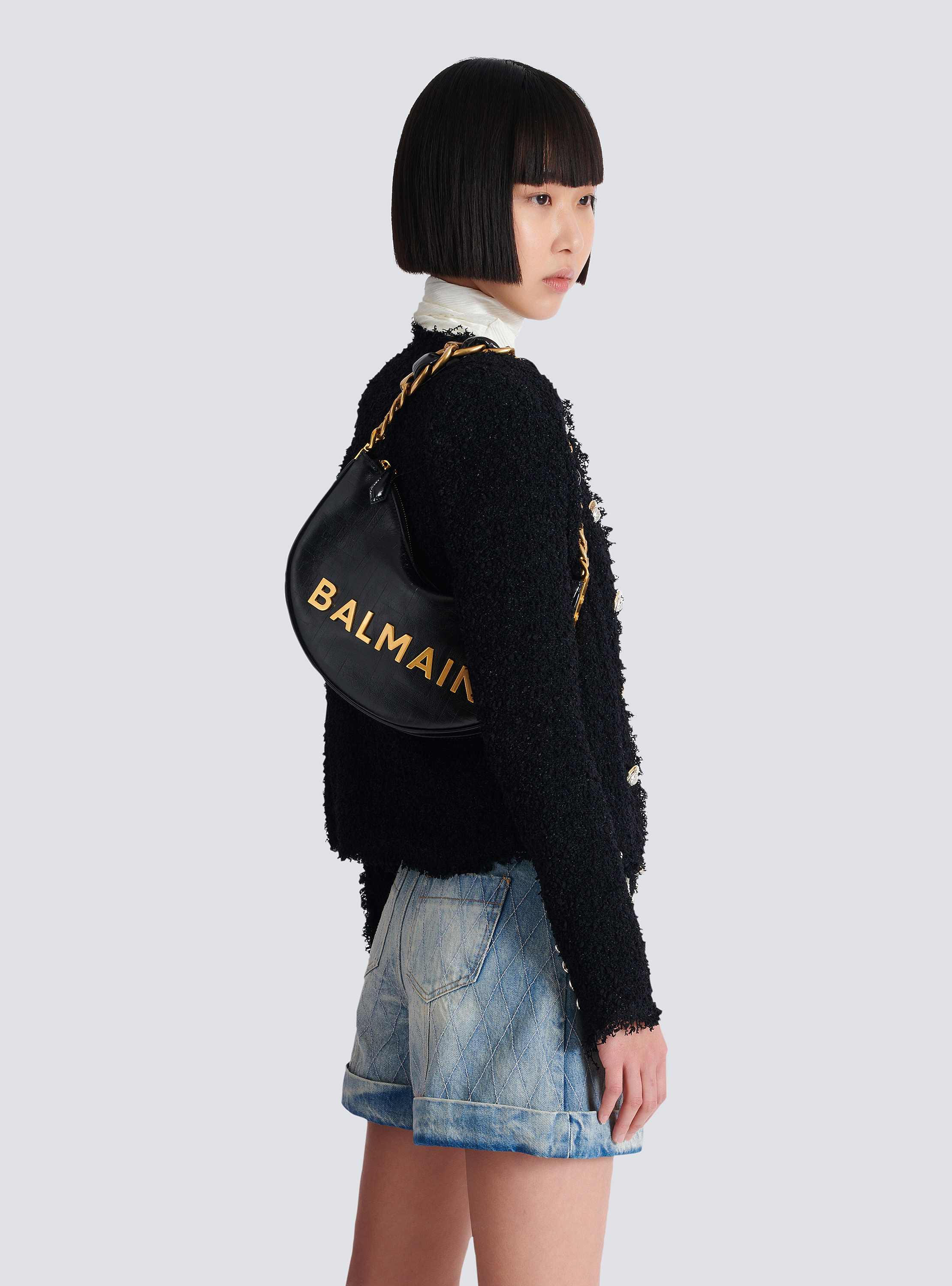 【Balmain】1945 SOFT MOON BAG-GRID QUILTED NYLON◆EN1BQ954TN 1945 Soft Moon bag in diamond-quilted denim - Women | BALMAIN