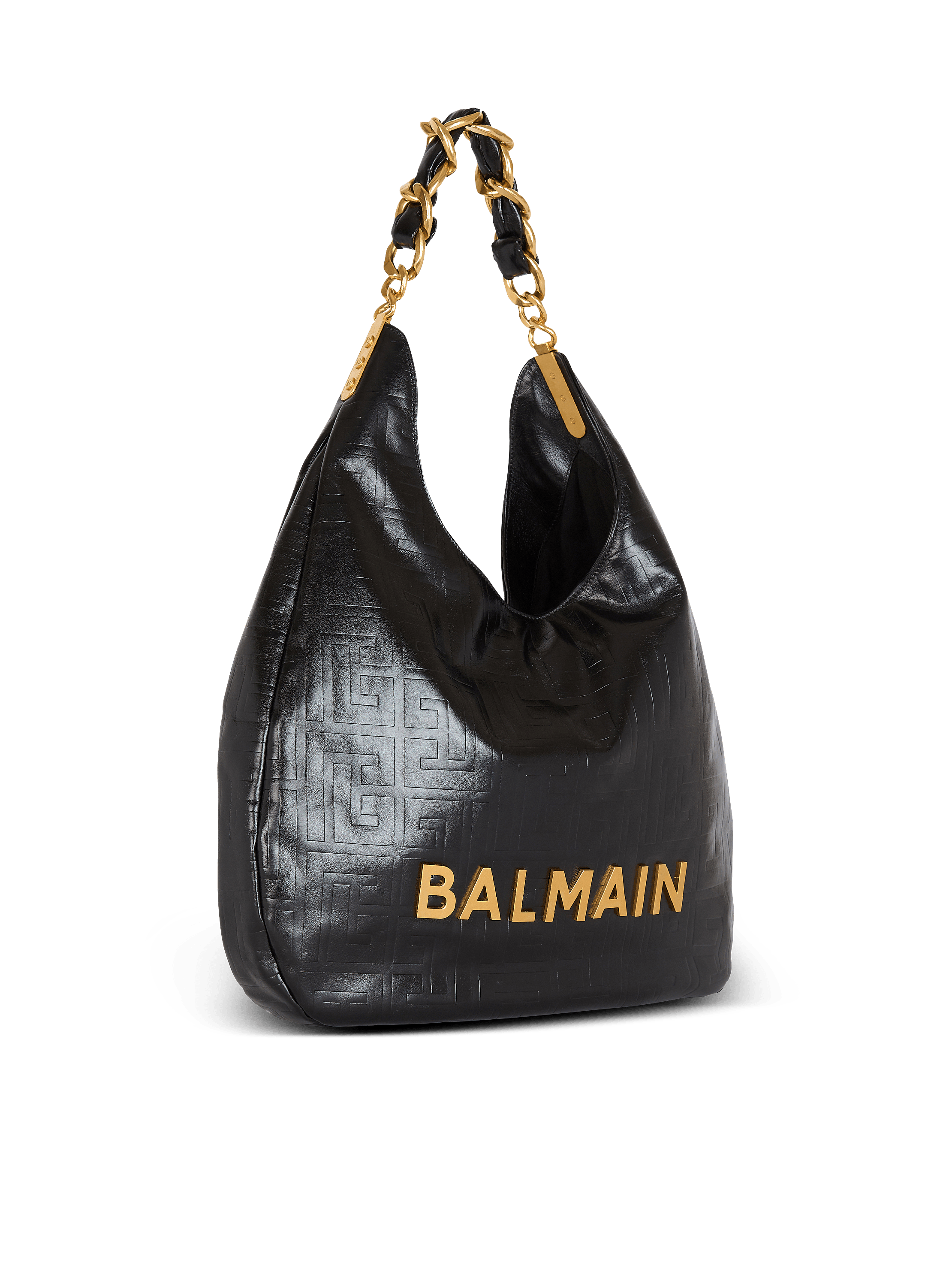【Balmain】1945 SOFT HOBO LARGE-PB EMB CRINKLED LTH◆EN1BT92 1945 Soft Hobo crinkled leather tote bag with monogram