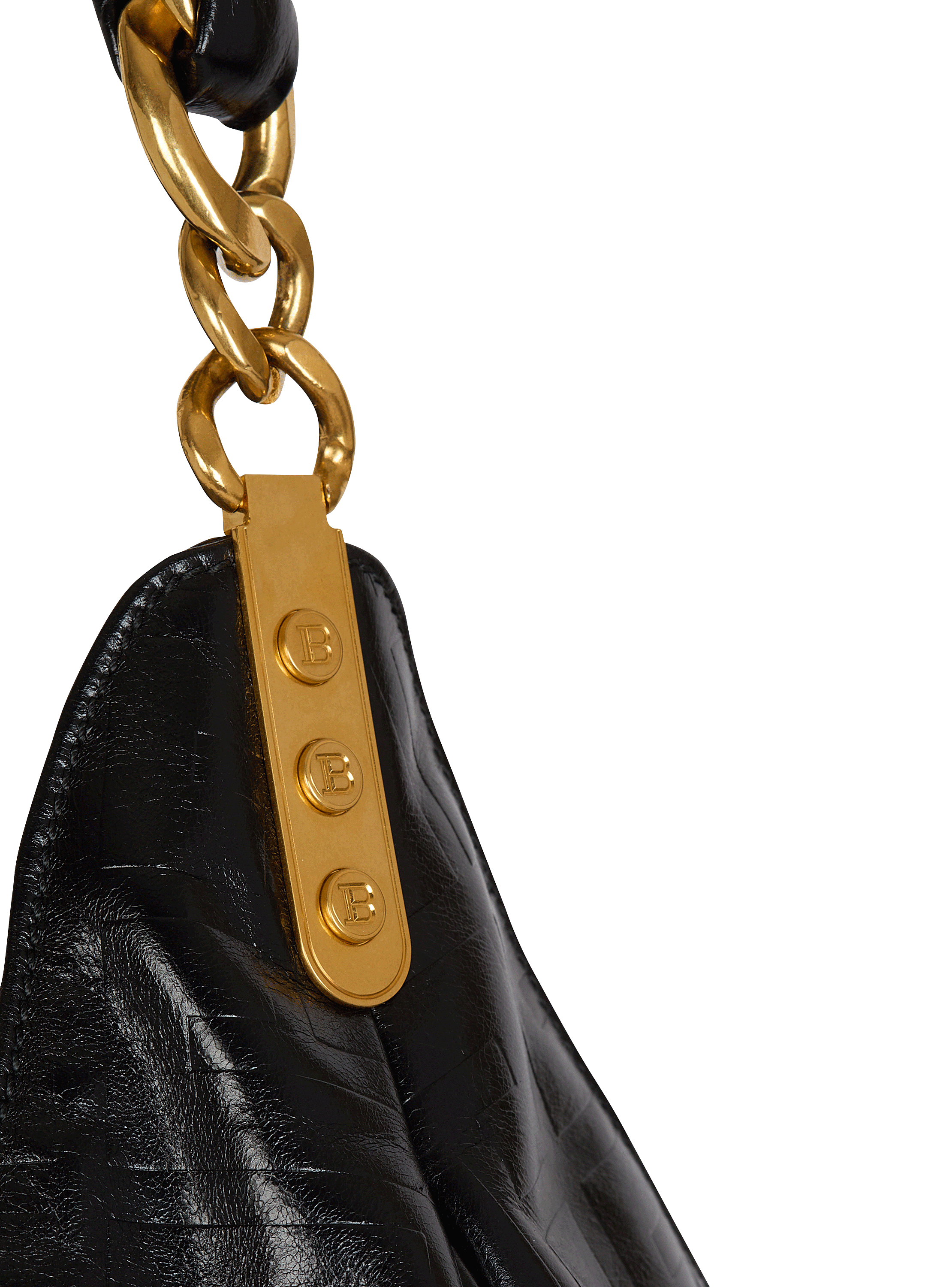 【Balmain】1945 SOFT HOBO LARGE-PB EMB CRINKLED LTH◆EN1BT92 1945 Soft Hobo crinkled leather tote bag with monogram