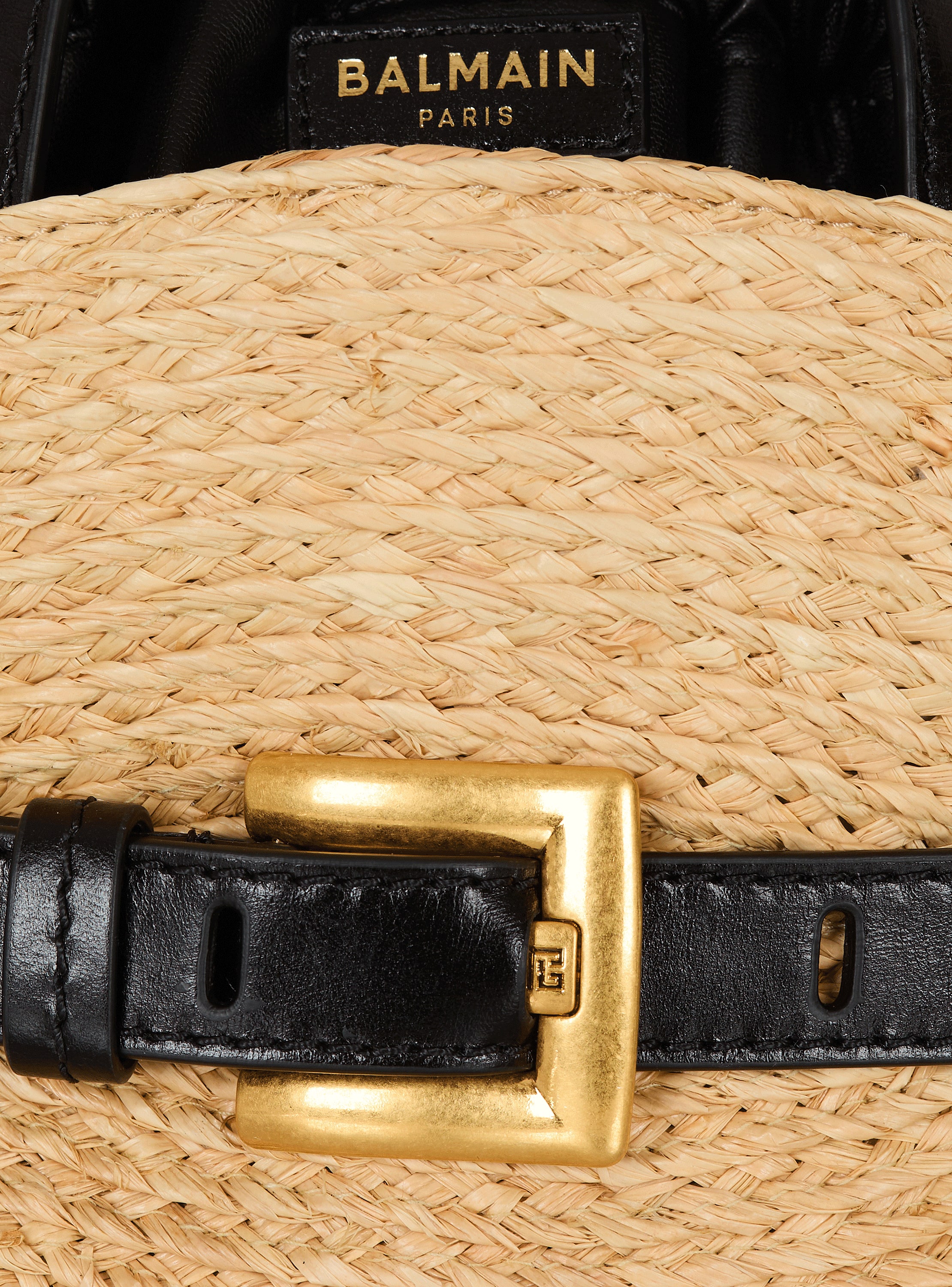 トートバッグ BALMAIN FW25 'Shuffle' mini handbag (FN1DP017TRBO GWN) Shuffle Mini bag in raffia - Women | BALMAIN