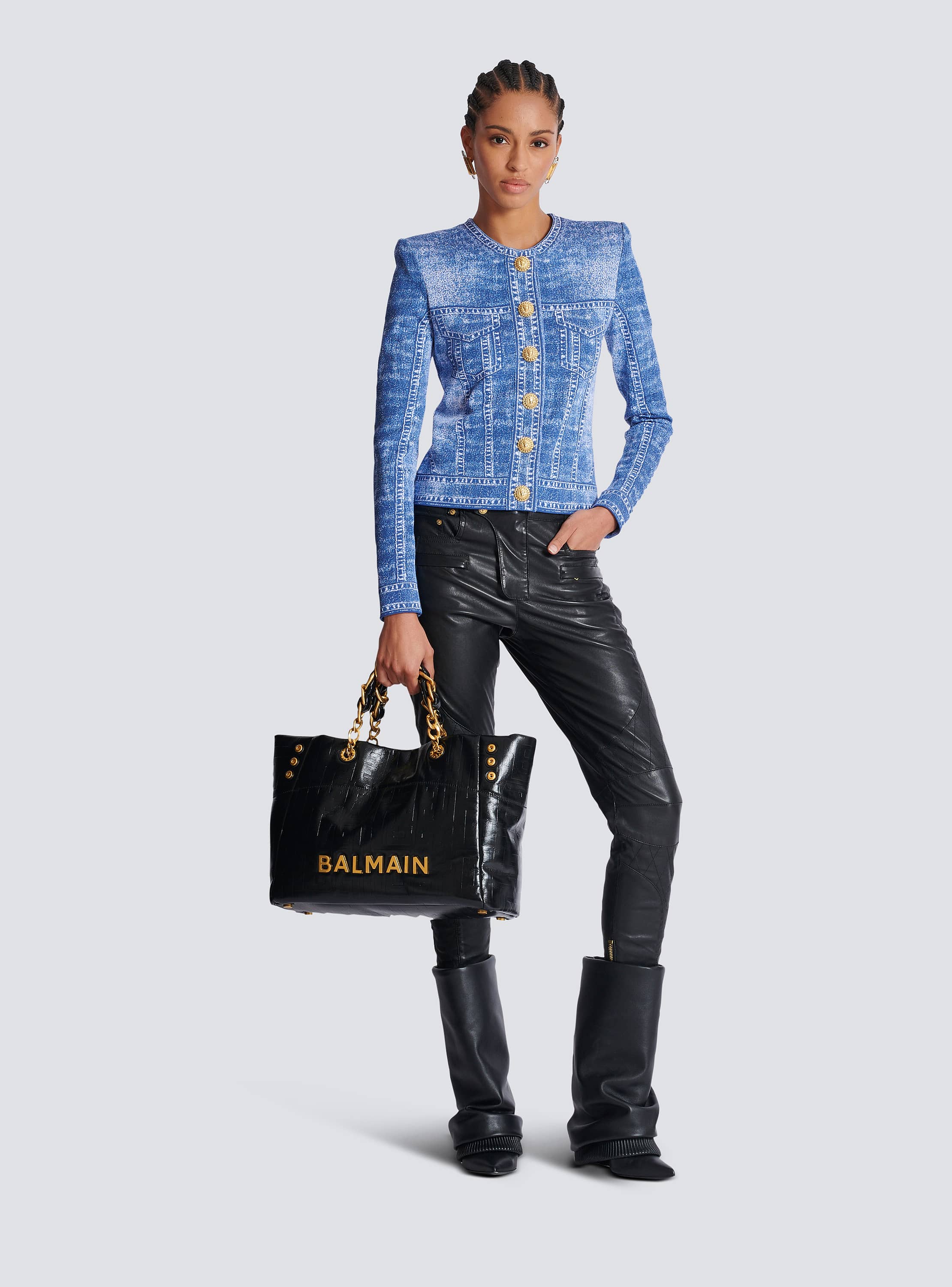 Balmain☆VIP価格 1945 ソフト PBモノグラム トートバッグ 1945 ソフト PBモノグラム クリンクルレザー製 トートバッグ