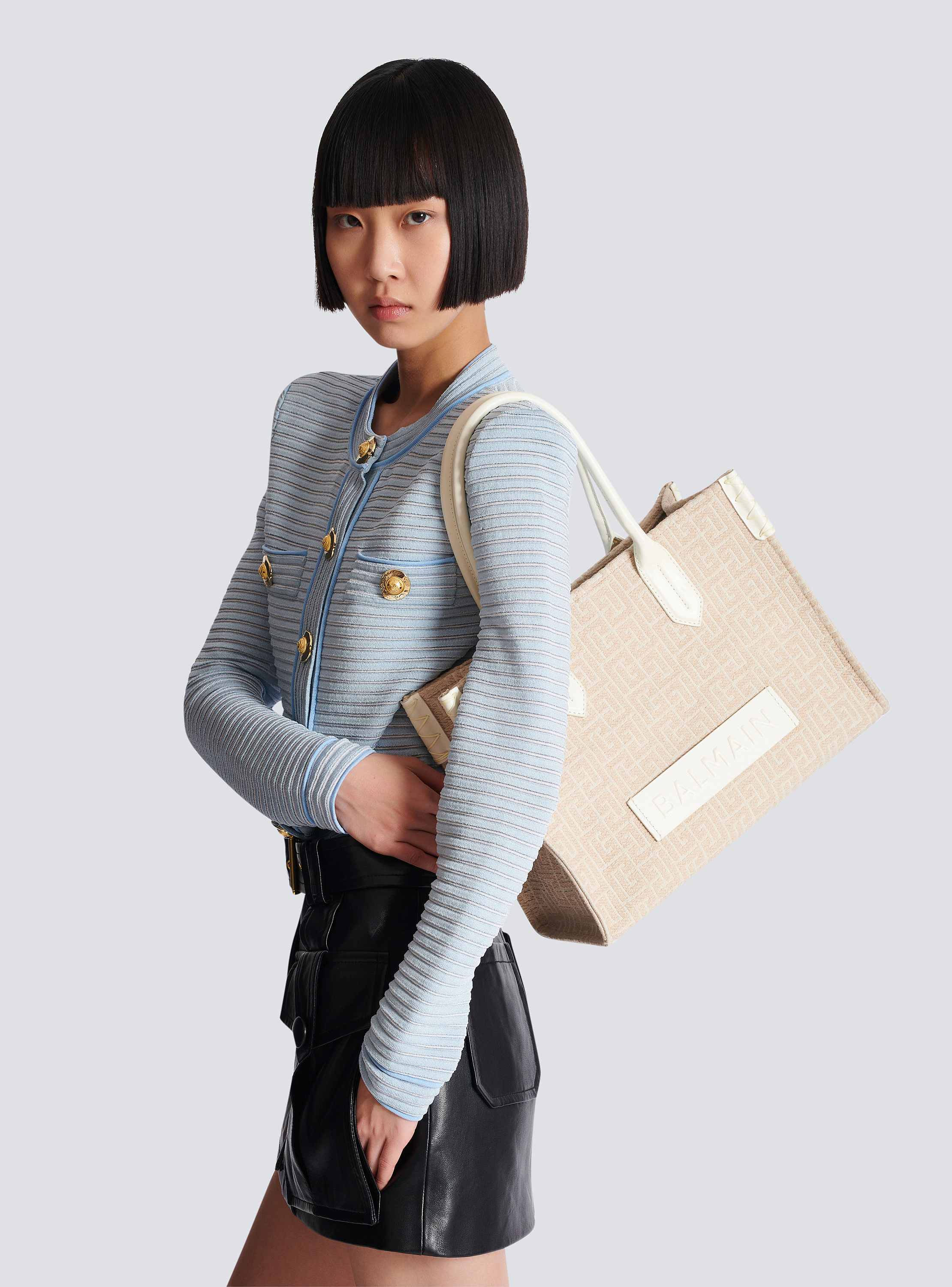 B-Army 36 monogrammed canvas jacquard and leather tote bag