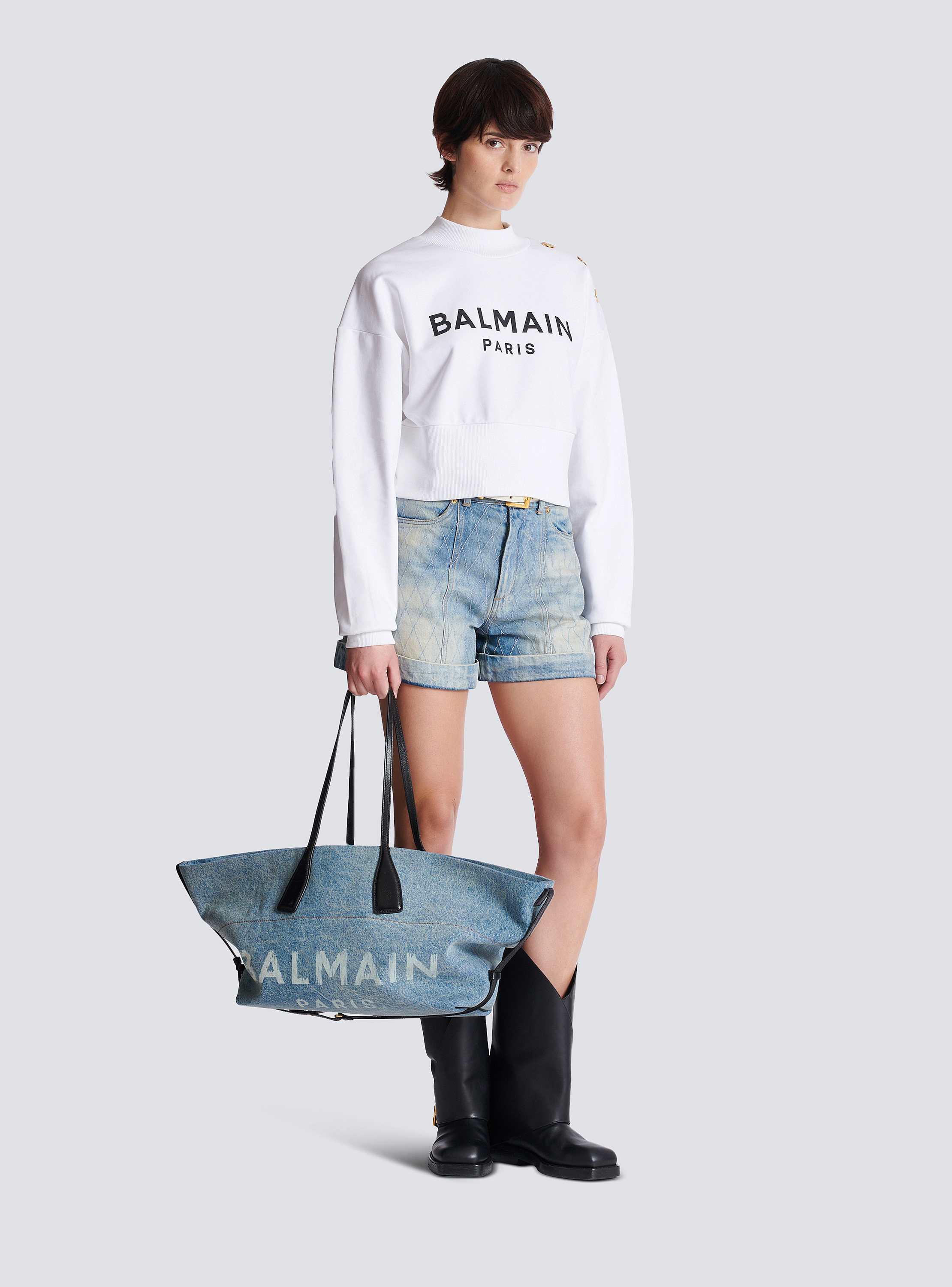 Track denim tote bag