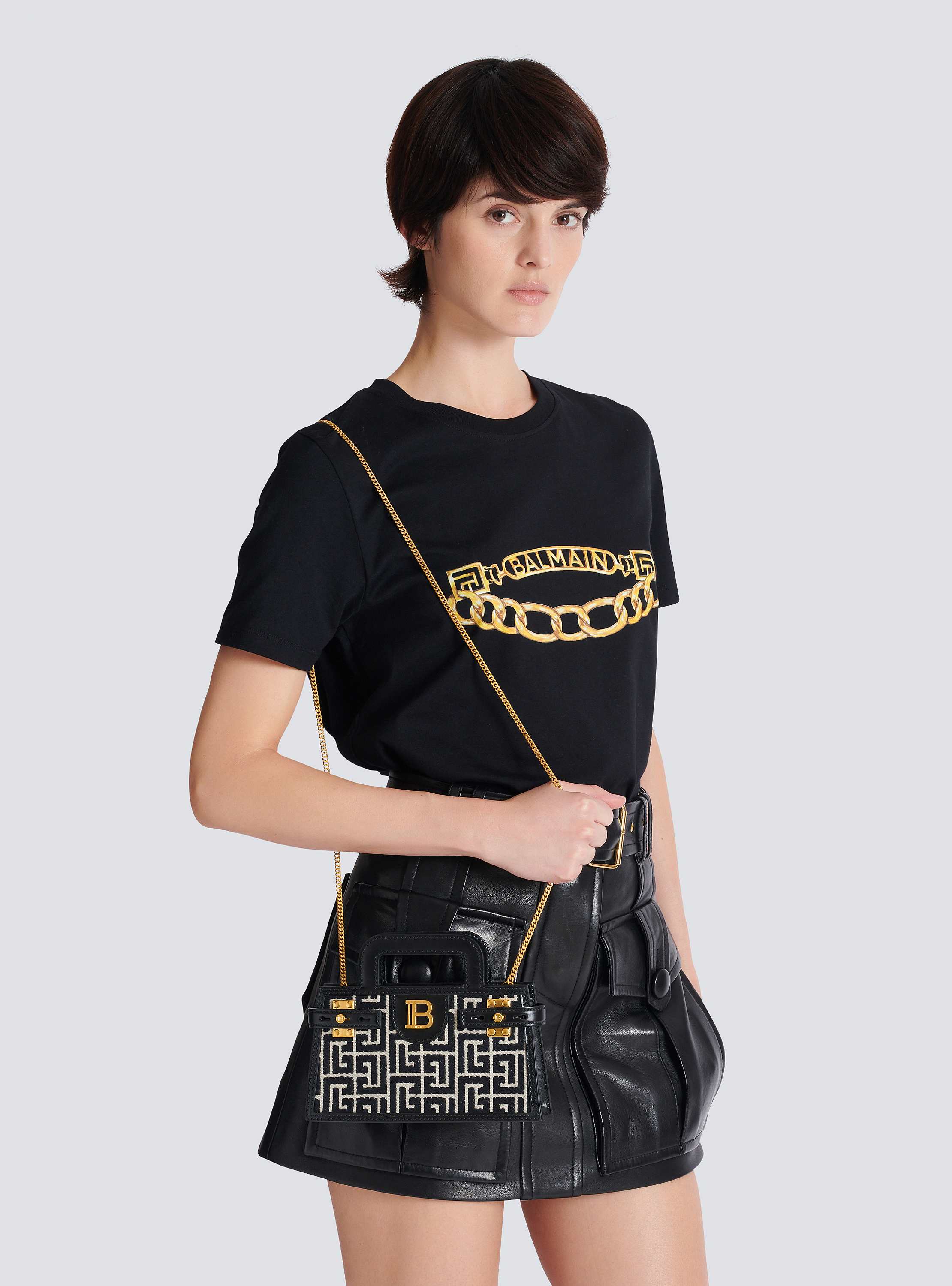 B-Buzz Small Top Handle monogrammed canvas and leather bag