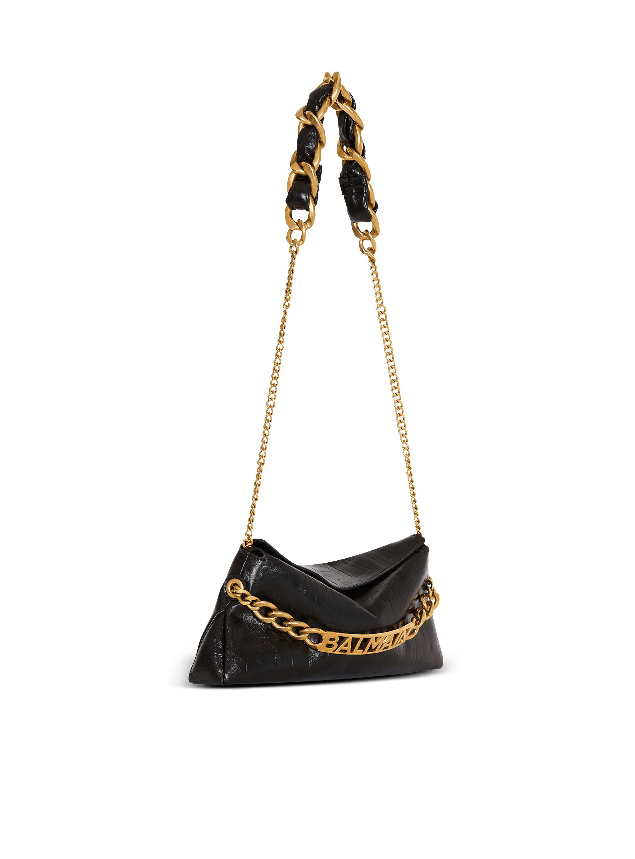 BALMAIN 1945 キルティンク クラッチ ハック CN1KE800LNQD GRU 1945 Soft clutch in crinkled calfskin leather - Women | BALMAIN
