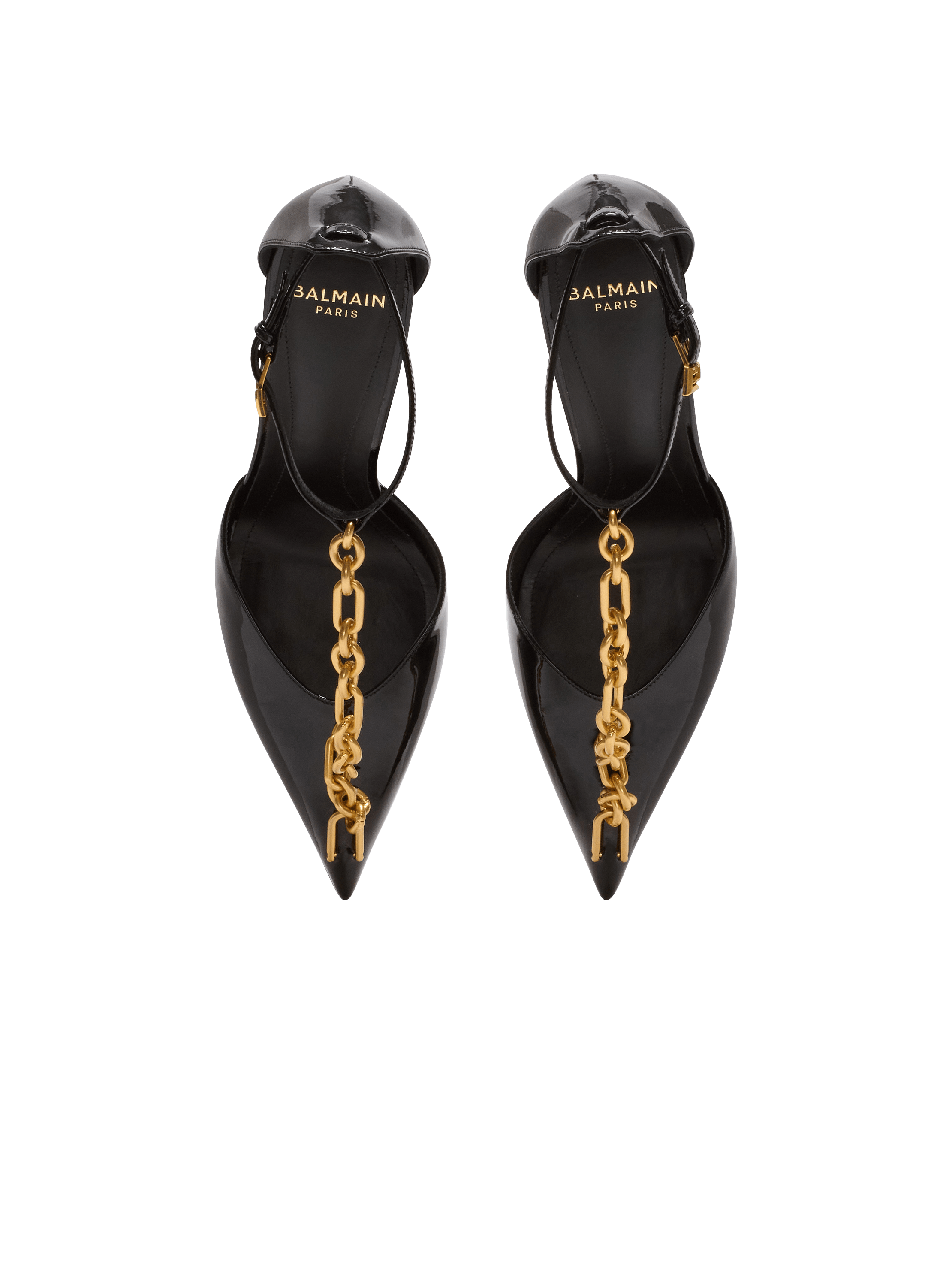 BALMAIN 37 ピンヒール Balmain Women Black Mules Slip on Sandals Heels Golden