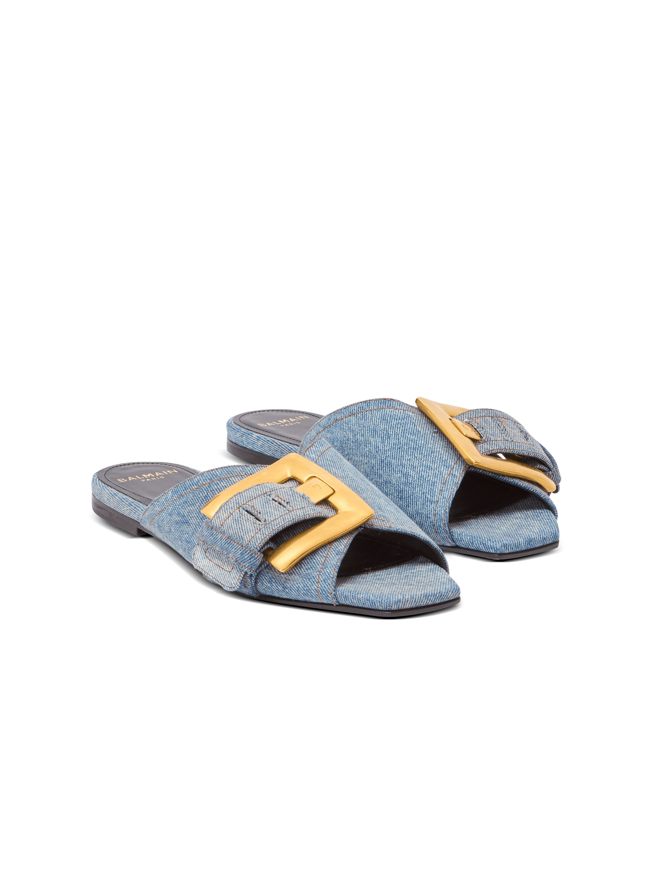 【BALMAIN】 Logo denim sandals Anthem flat denim sandals - Women | BALMAIN