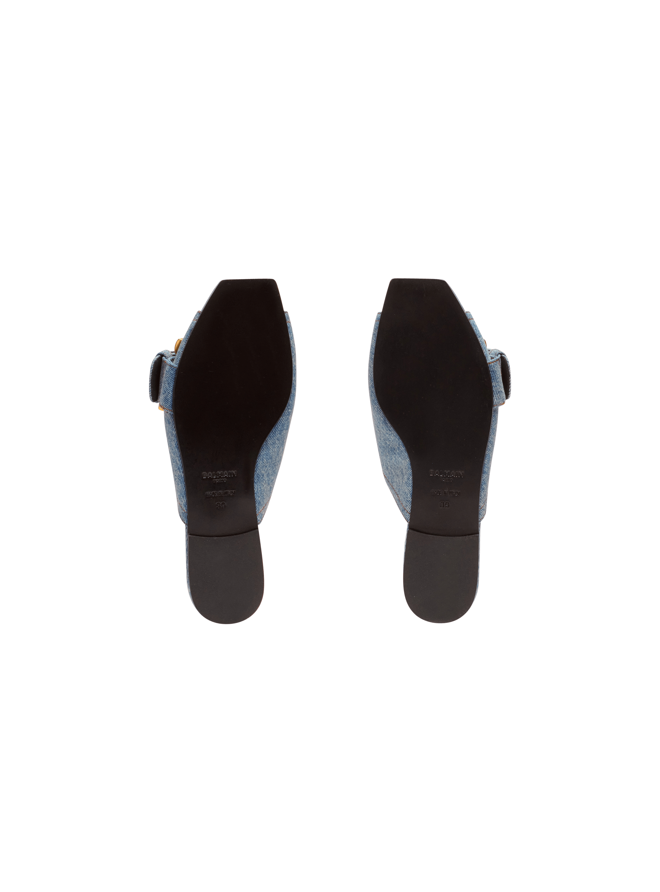 【BALMAIN】 Logo denim sandals Anthem flat denim sandals - Women | BALMAIN