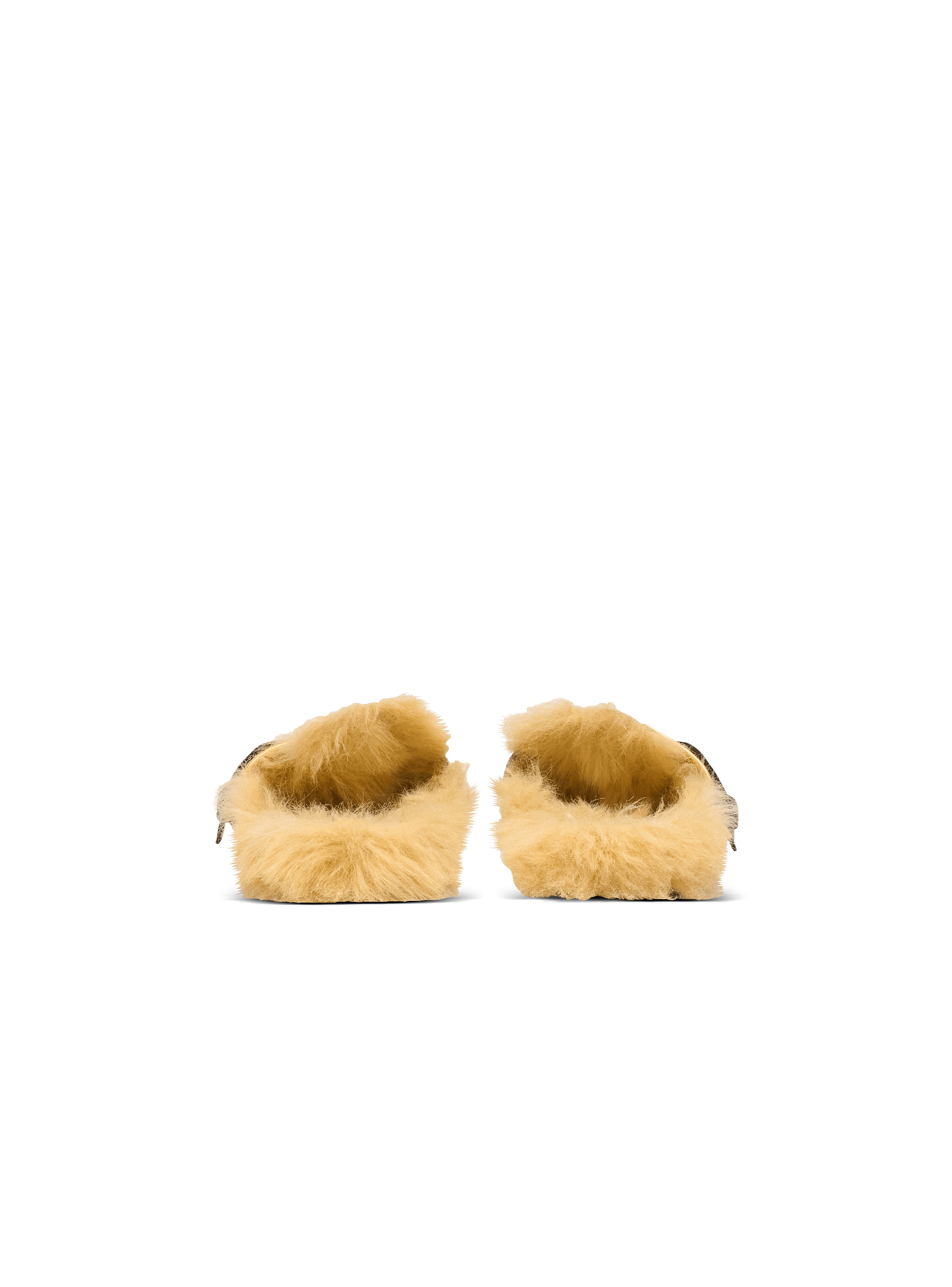 Flat leather and faux fur mules