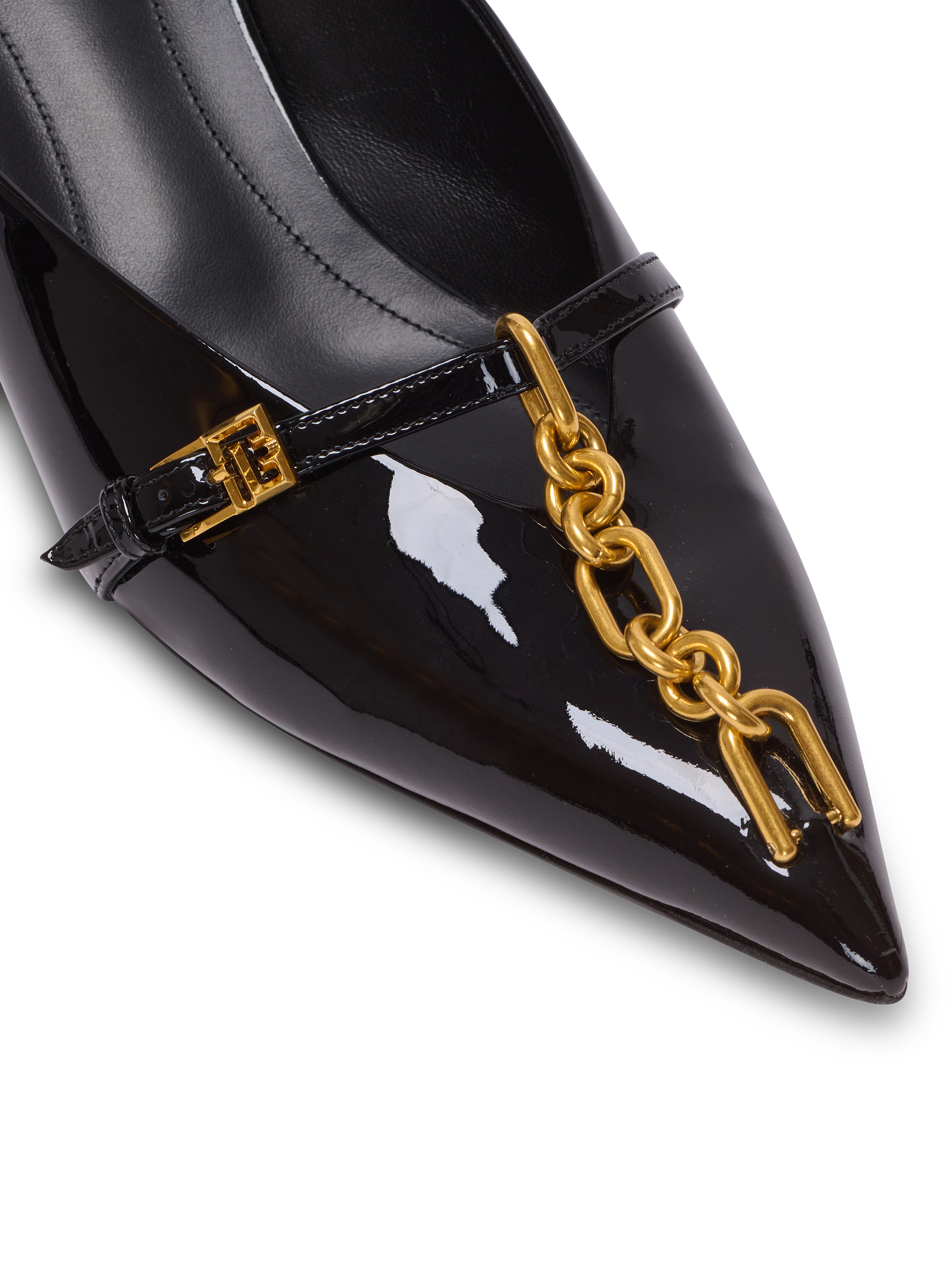 【Balmain】MULE PB-STRIPED PATENT LTIRROR LTH◆EN0UR132LI PB mules in striped leather - Women | BALMAIN