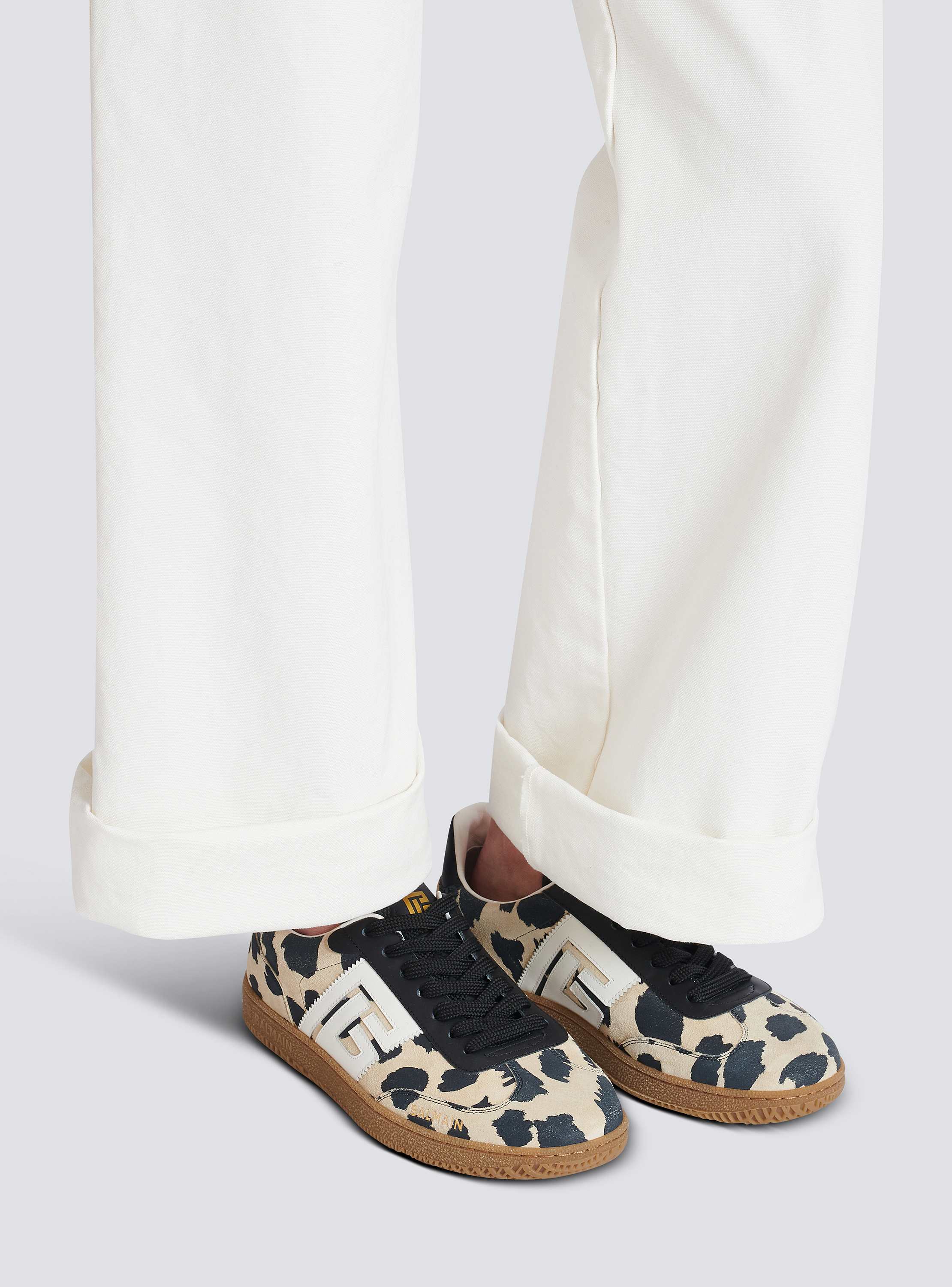 Balmain Swan leopard print suede leather trainers