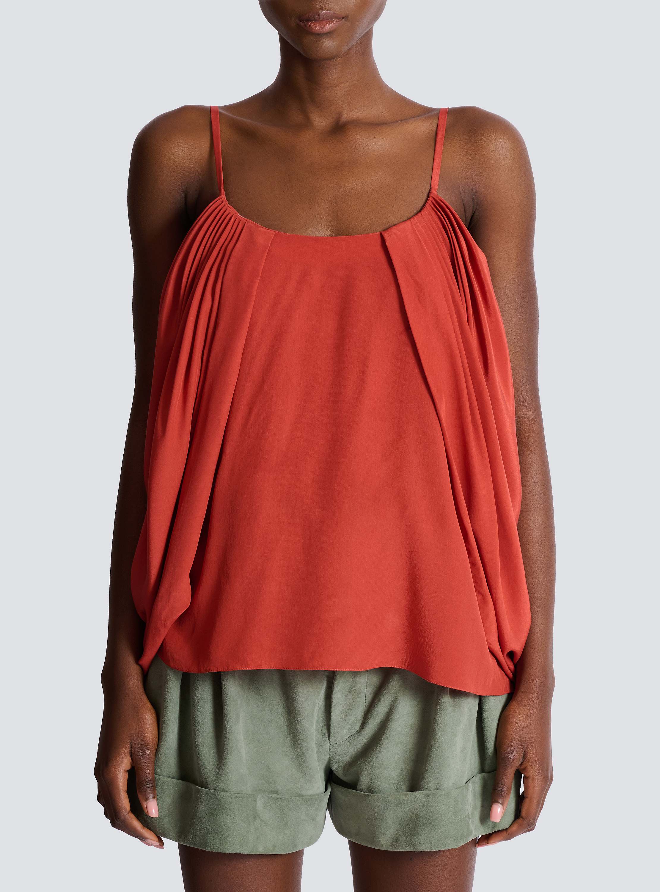 Draped silk crepe top