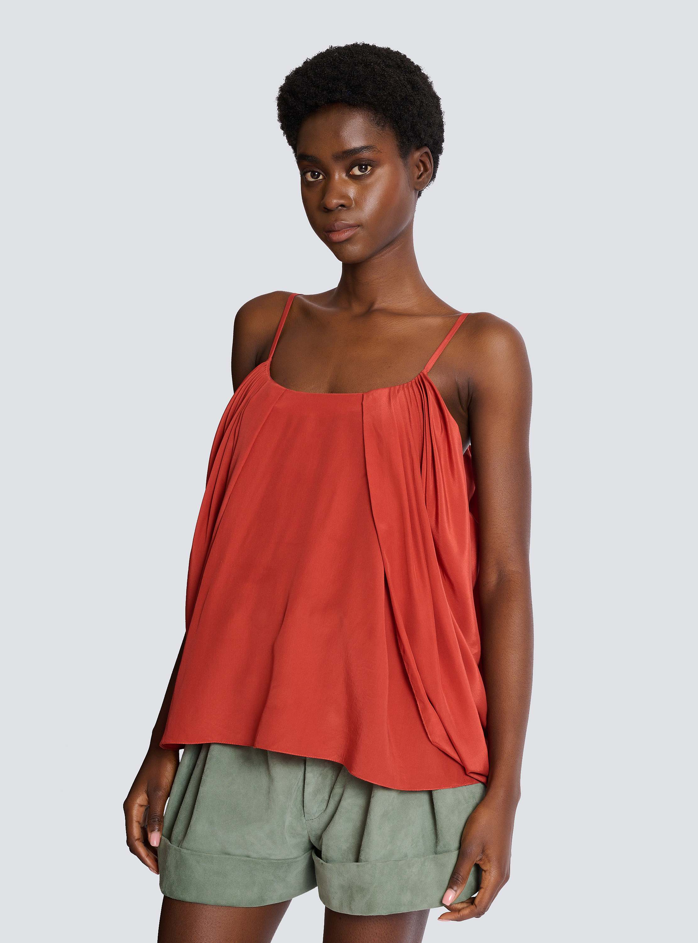 Draped silk crepe top