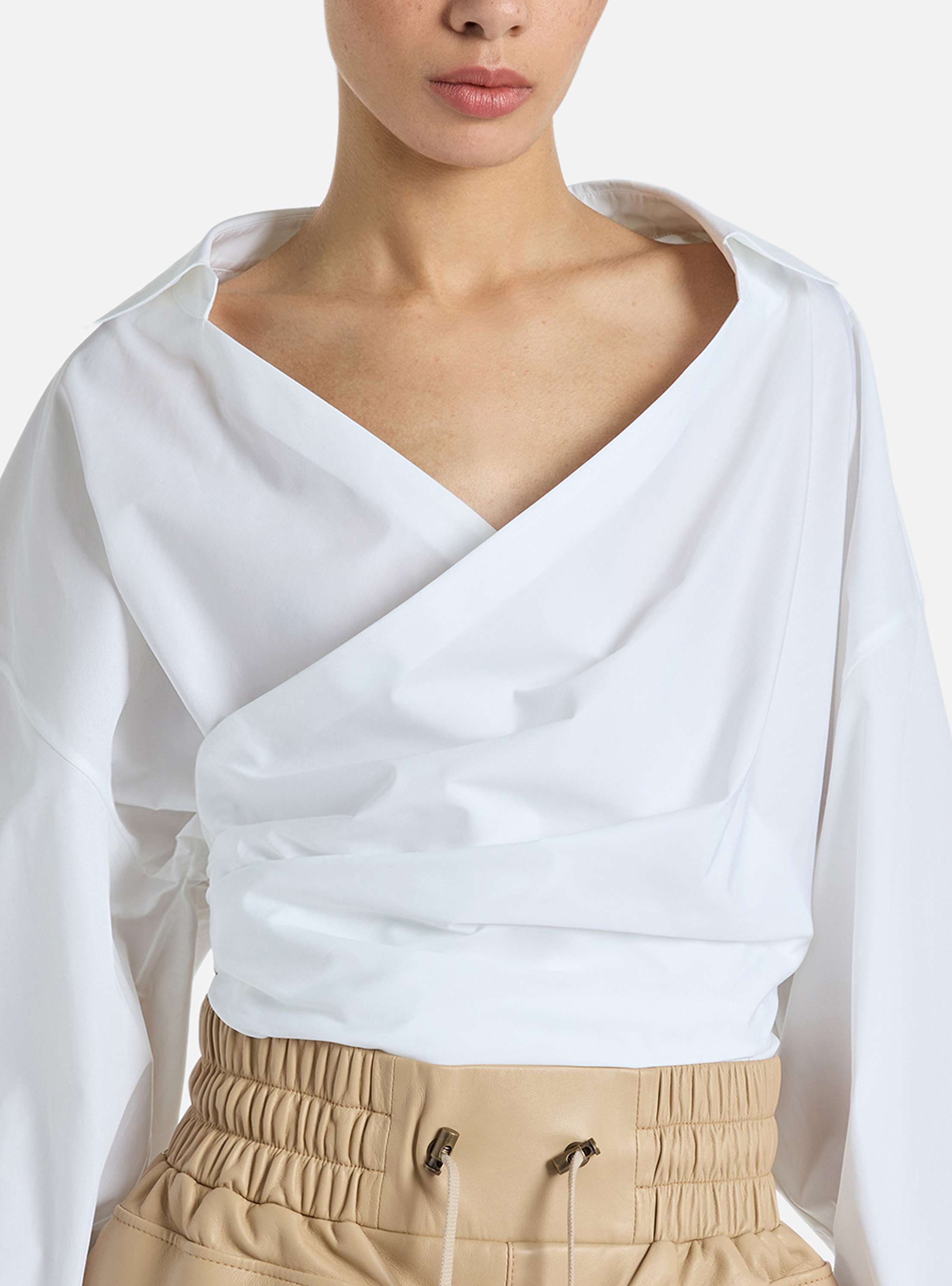 Chemise drap&eacute;e en popeline de coton