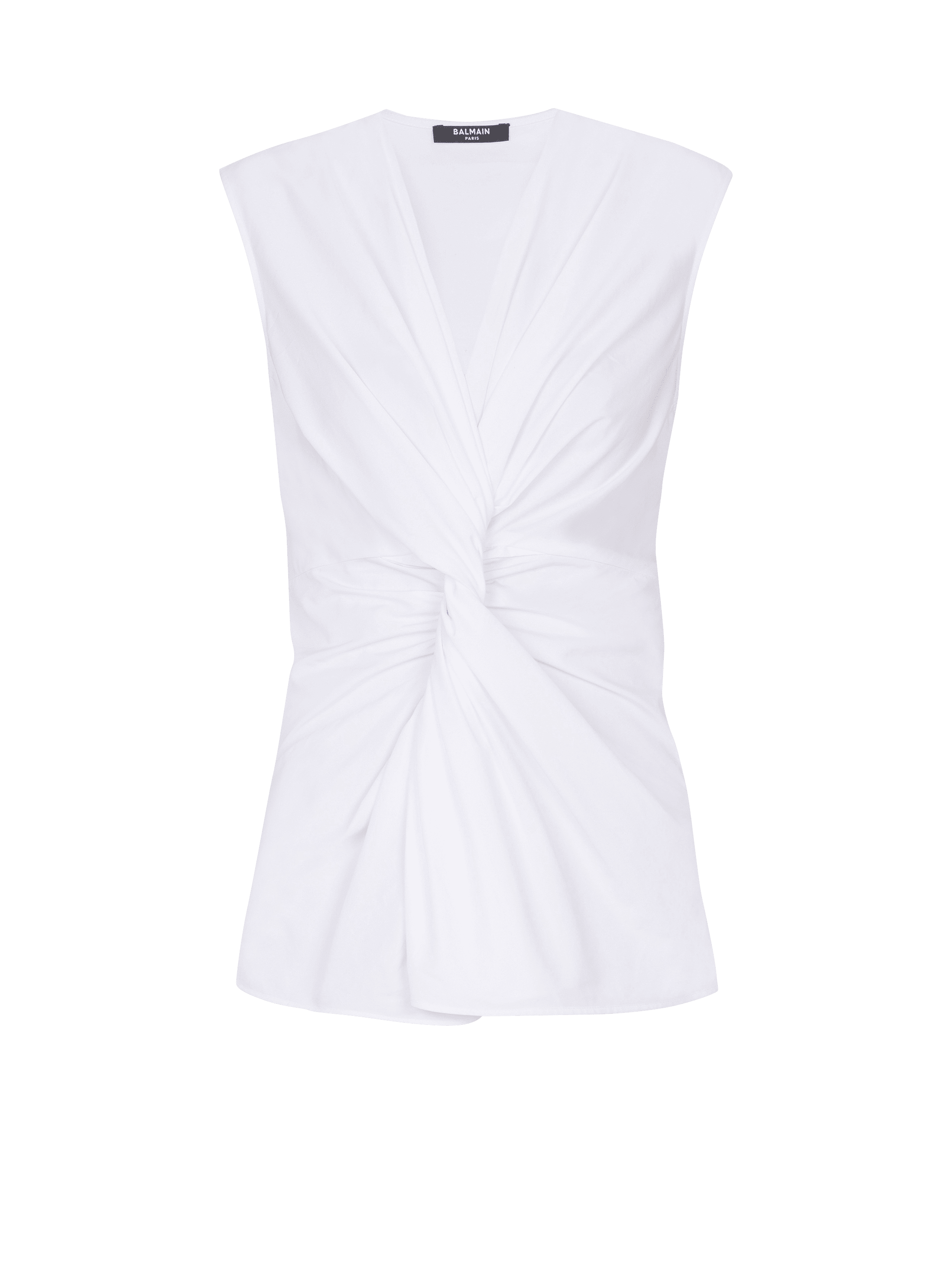 Draped sleeveless cotton poplin shirt