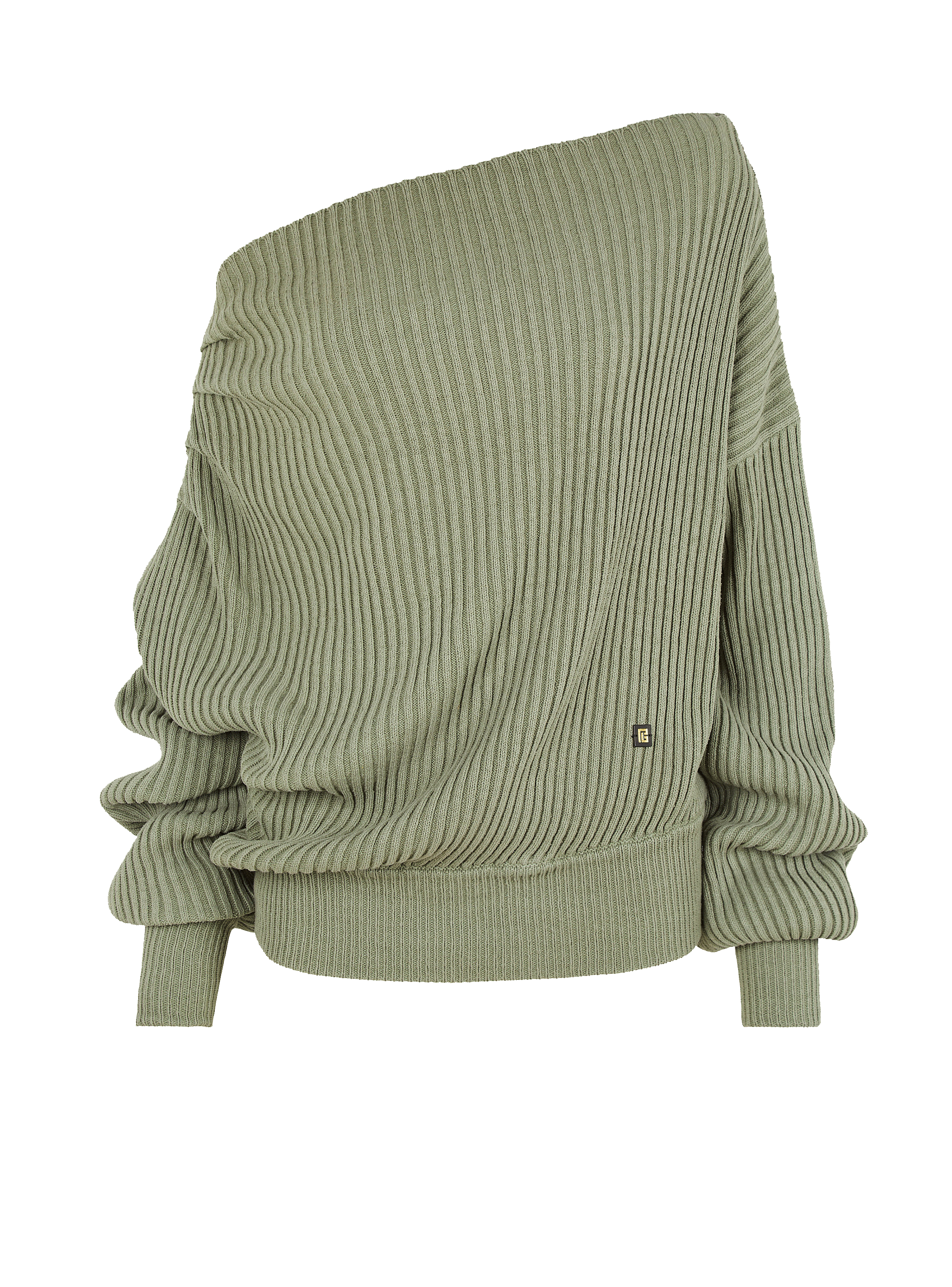 Pull drap&eacute; asym&eacute;trique en maille de soie c&ocirc;tel&eacute;e