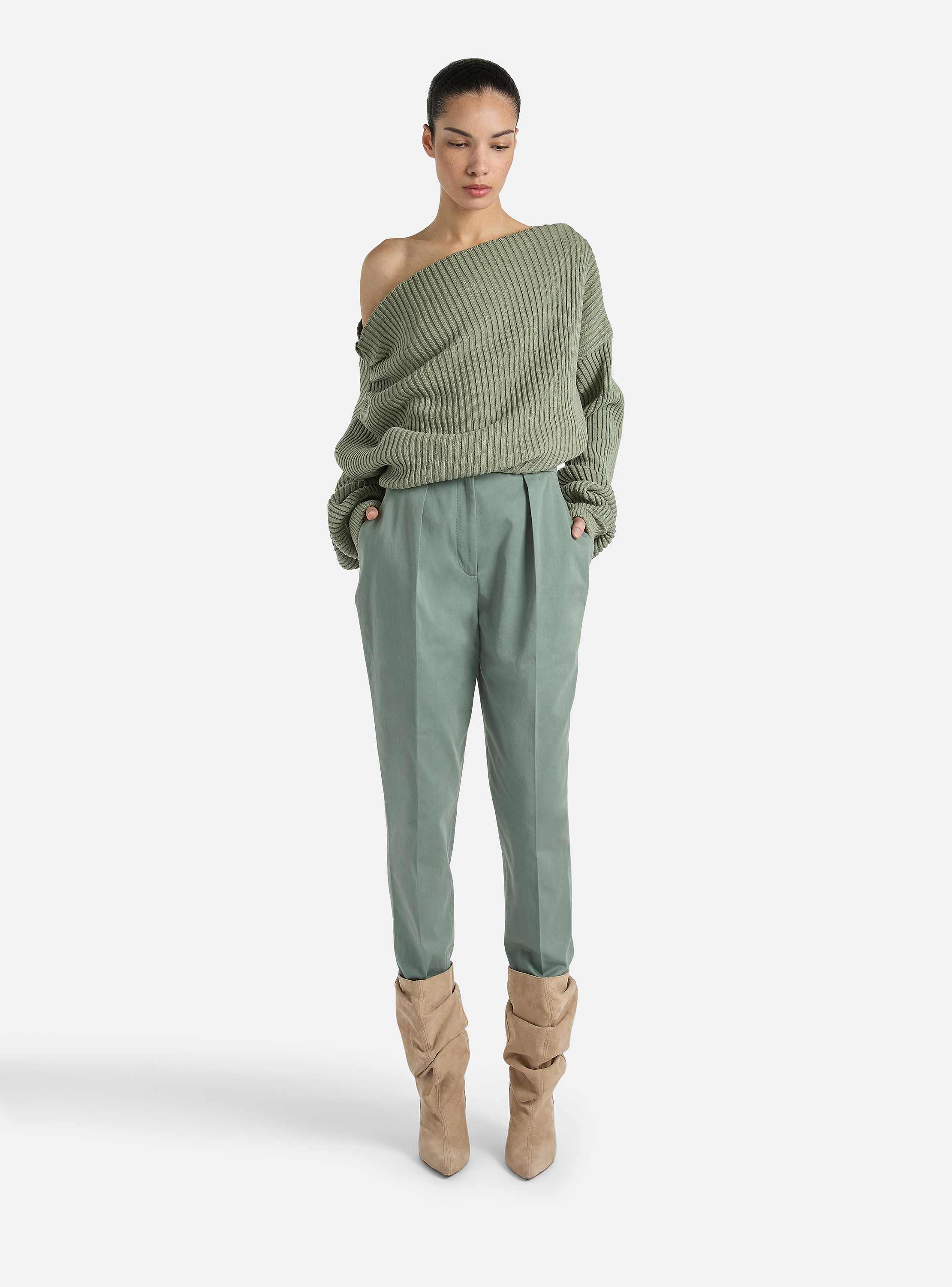 Pantalon taille haute en coton