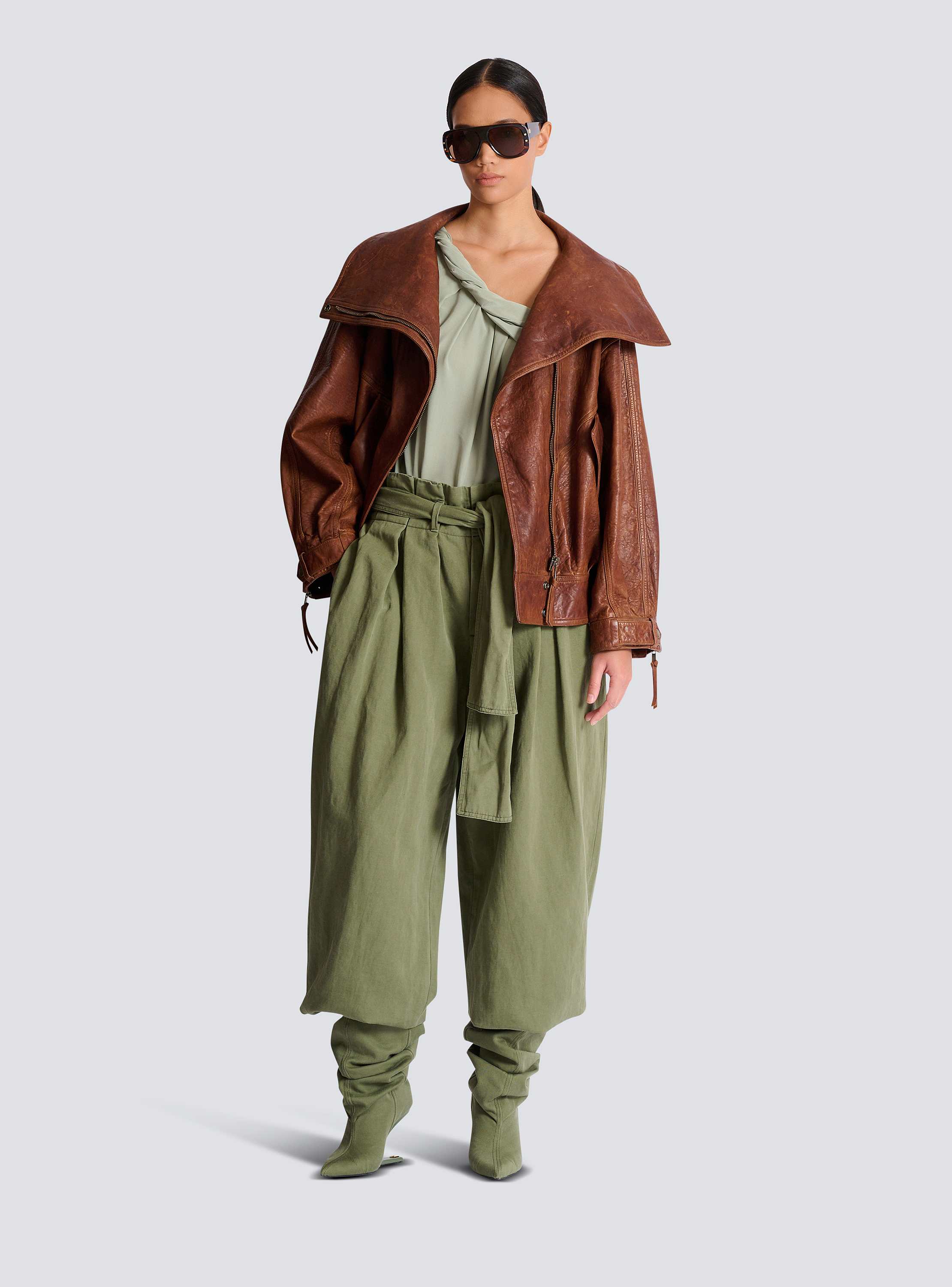 Twill high-waisted trousers