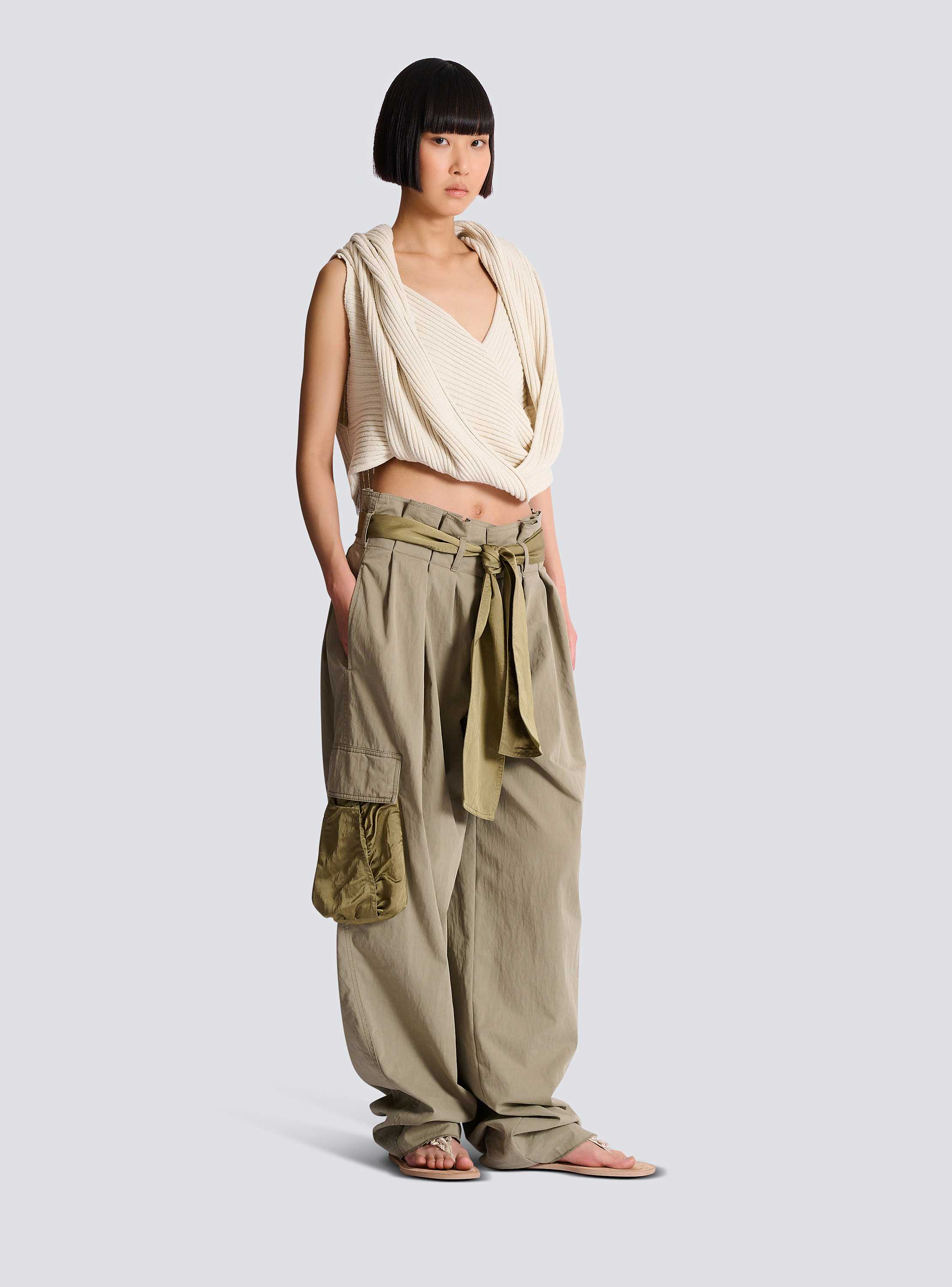 Cotton twill high-waisted trousers