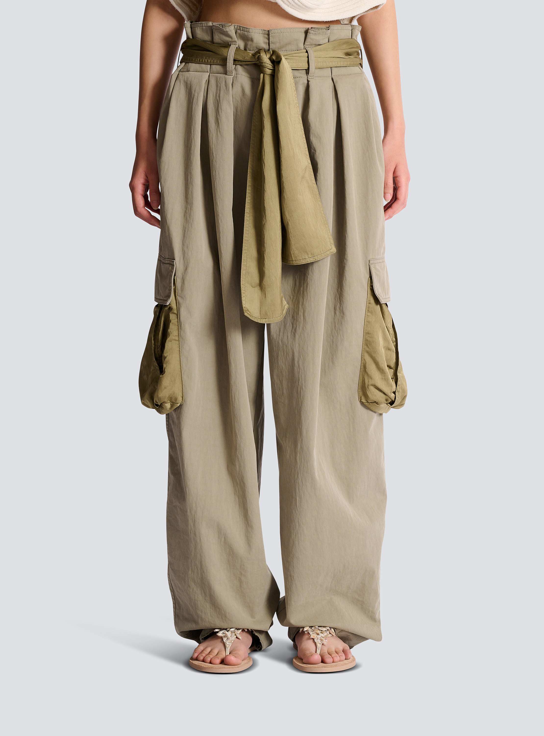 Cotton twill high-waisted trousers